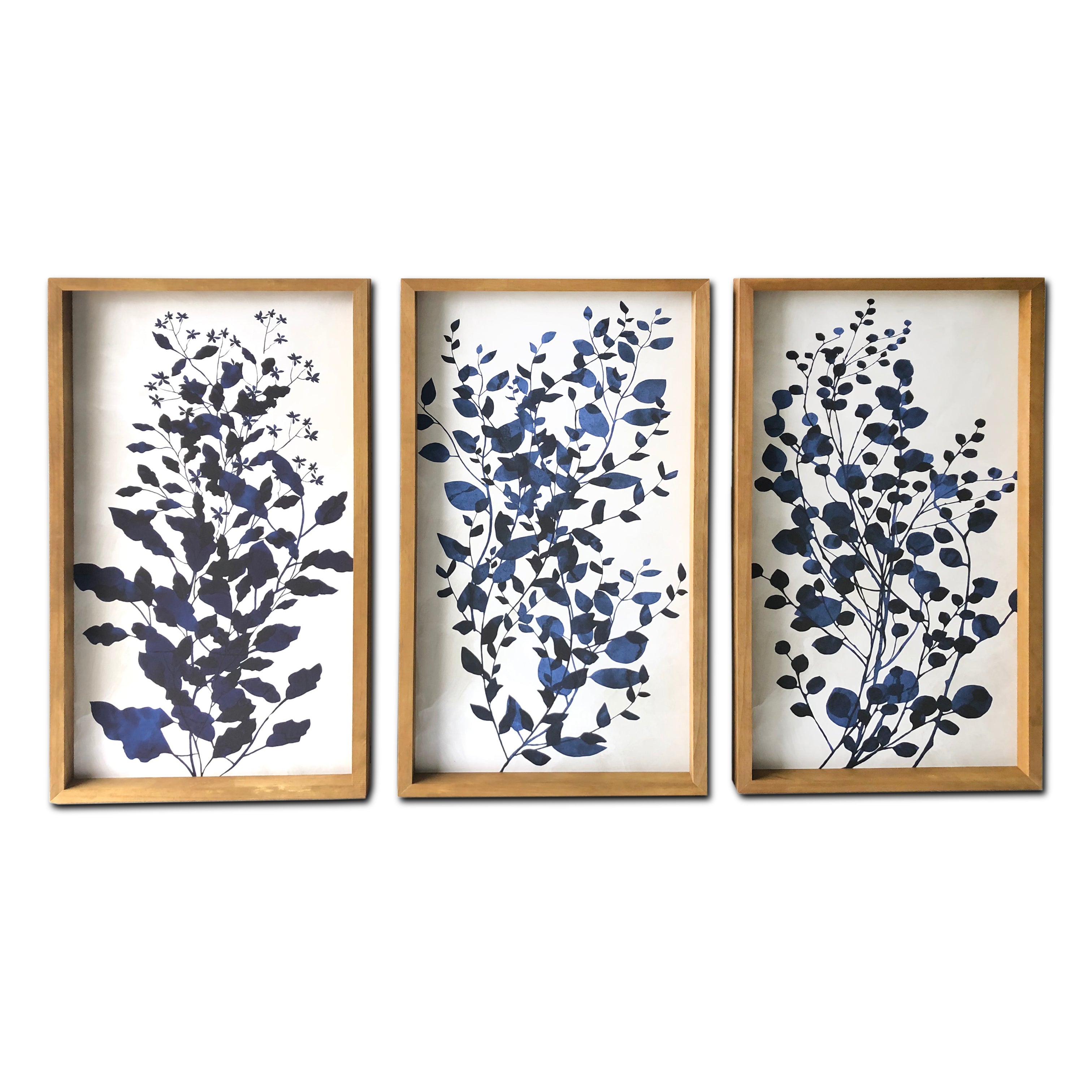 Blue Branches 3-Piece Large Print on Wood Framed Canvas Wall Art, 48"x30"