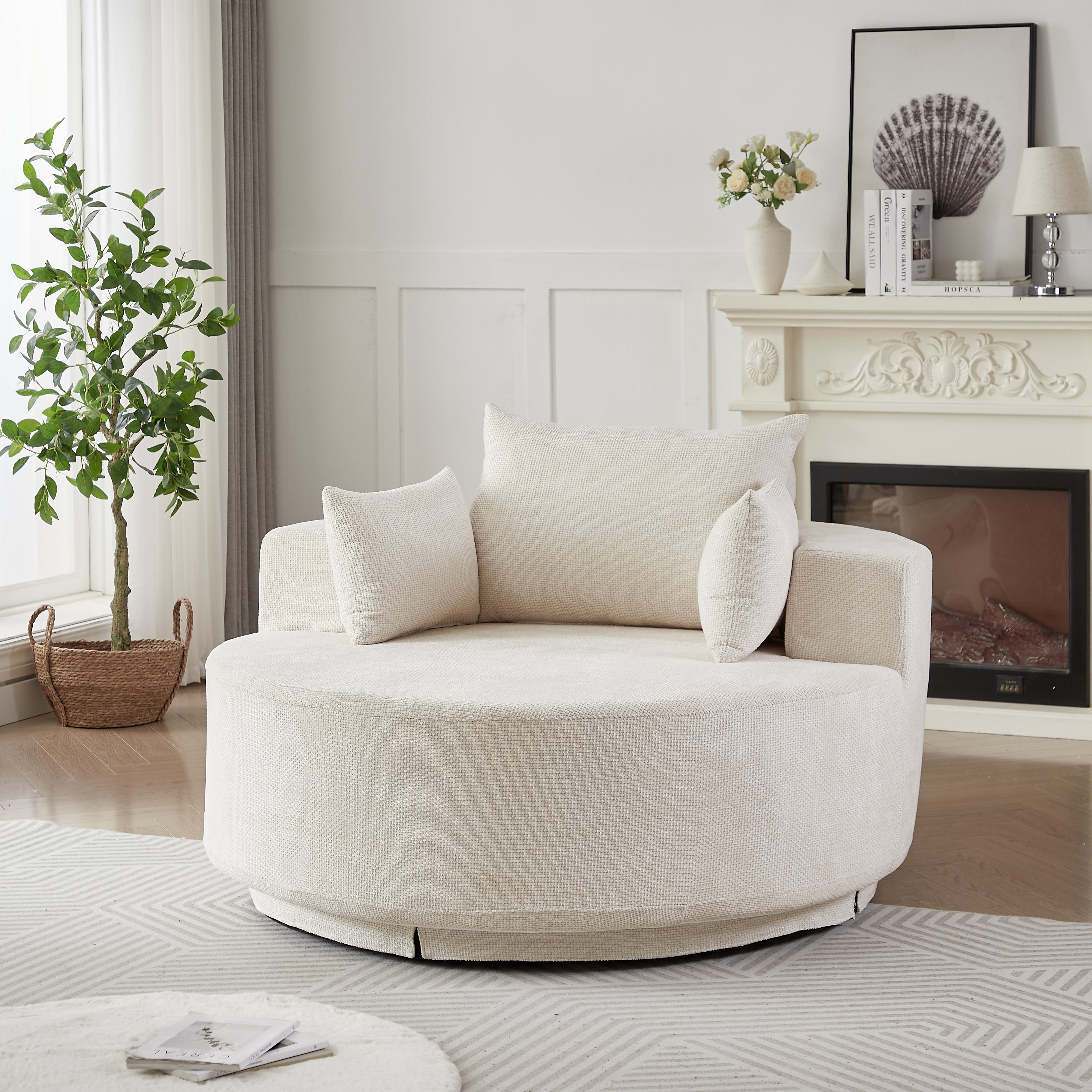 Oversized Chenille Swivel Lounge Chair