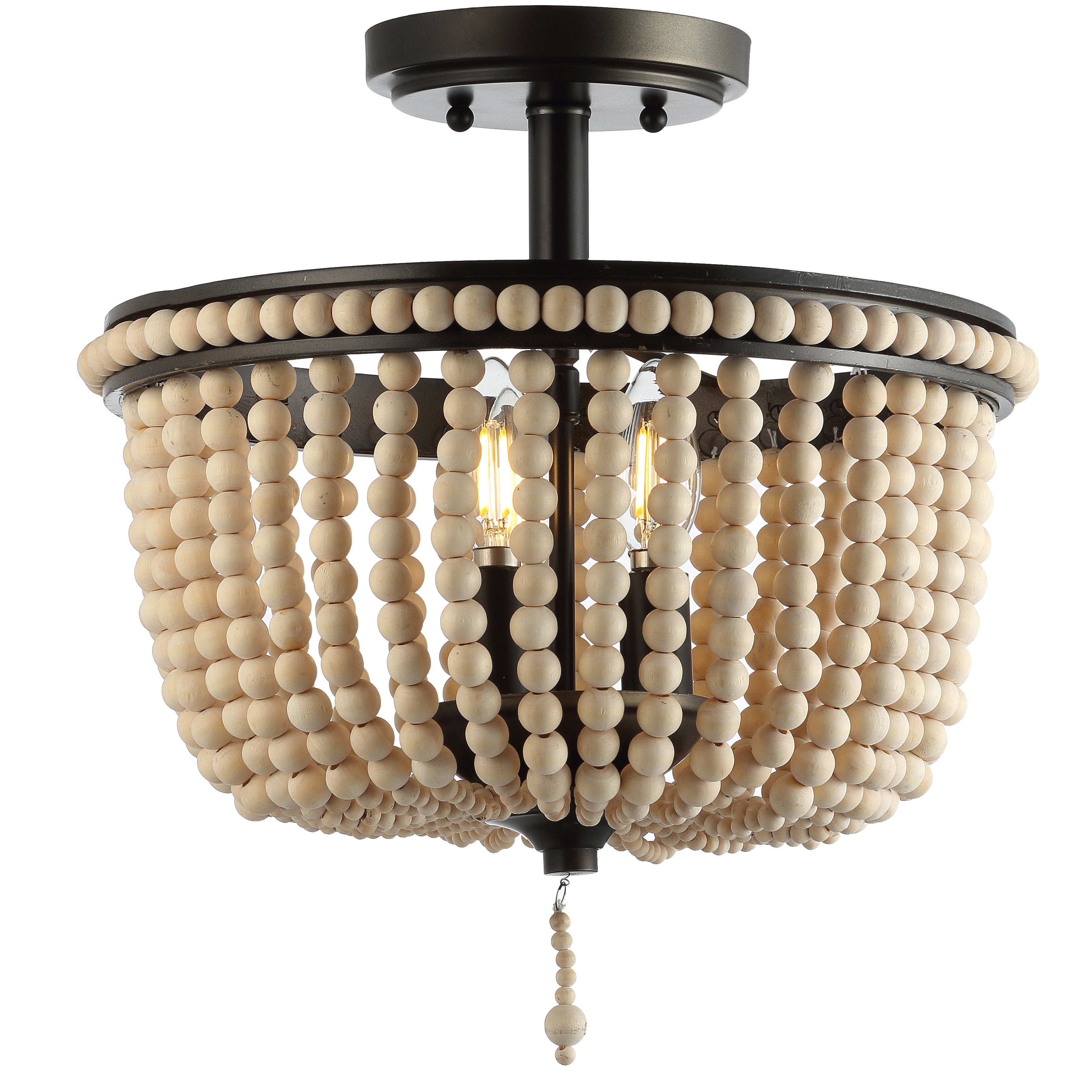 Allie 3-Light Bohemian Farmhouse Wood Bead/Iron LED Semi Flush Mount