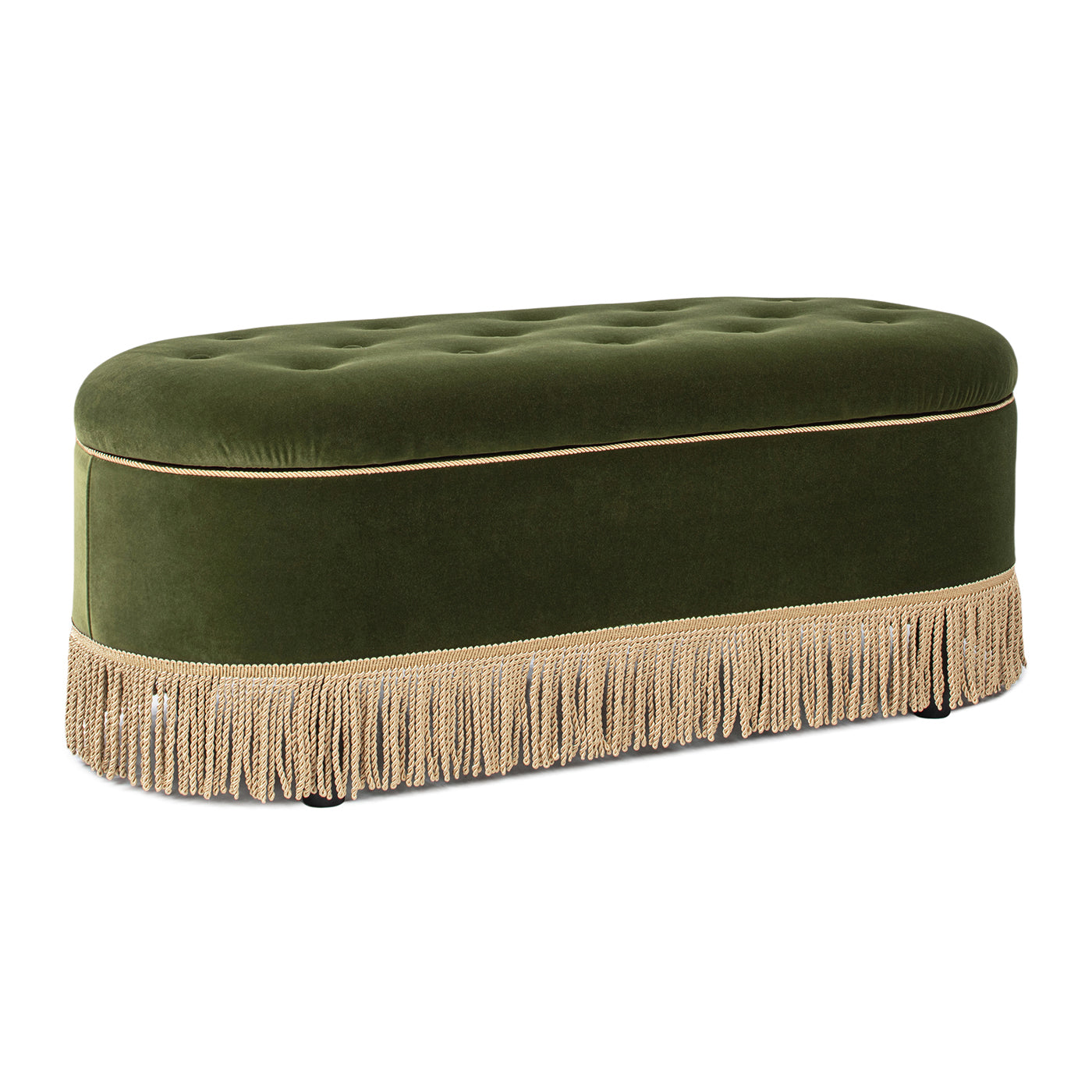 Melinda Oval Tufted Velvet and Bullion Fringe Storage Bench