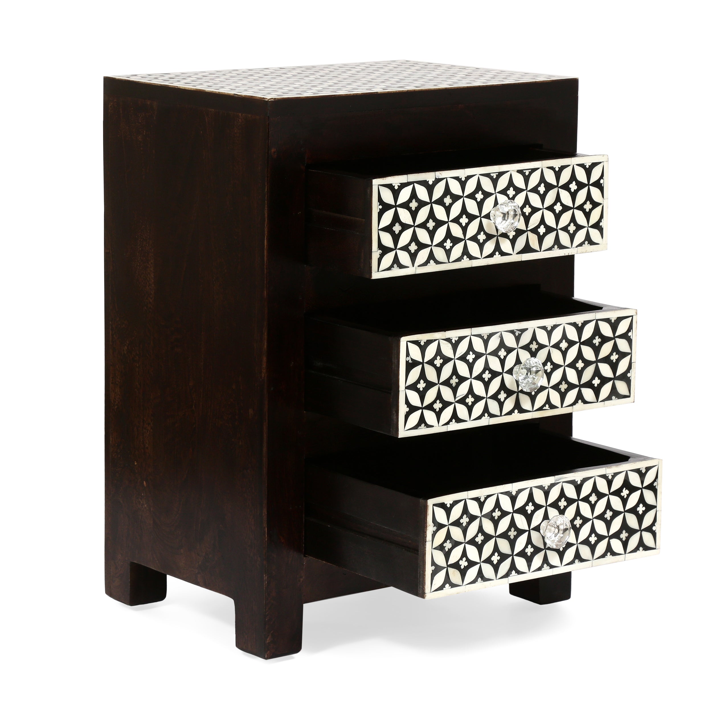 Wooden 3 Drawer Bone Fitted Nightstand