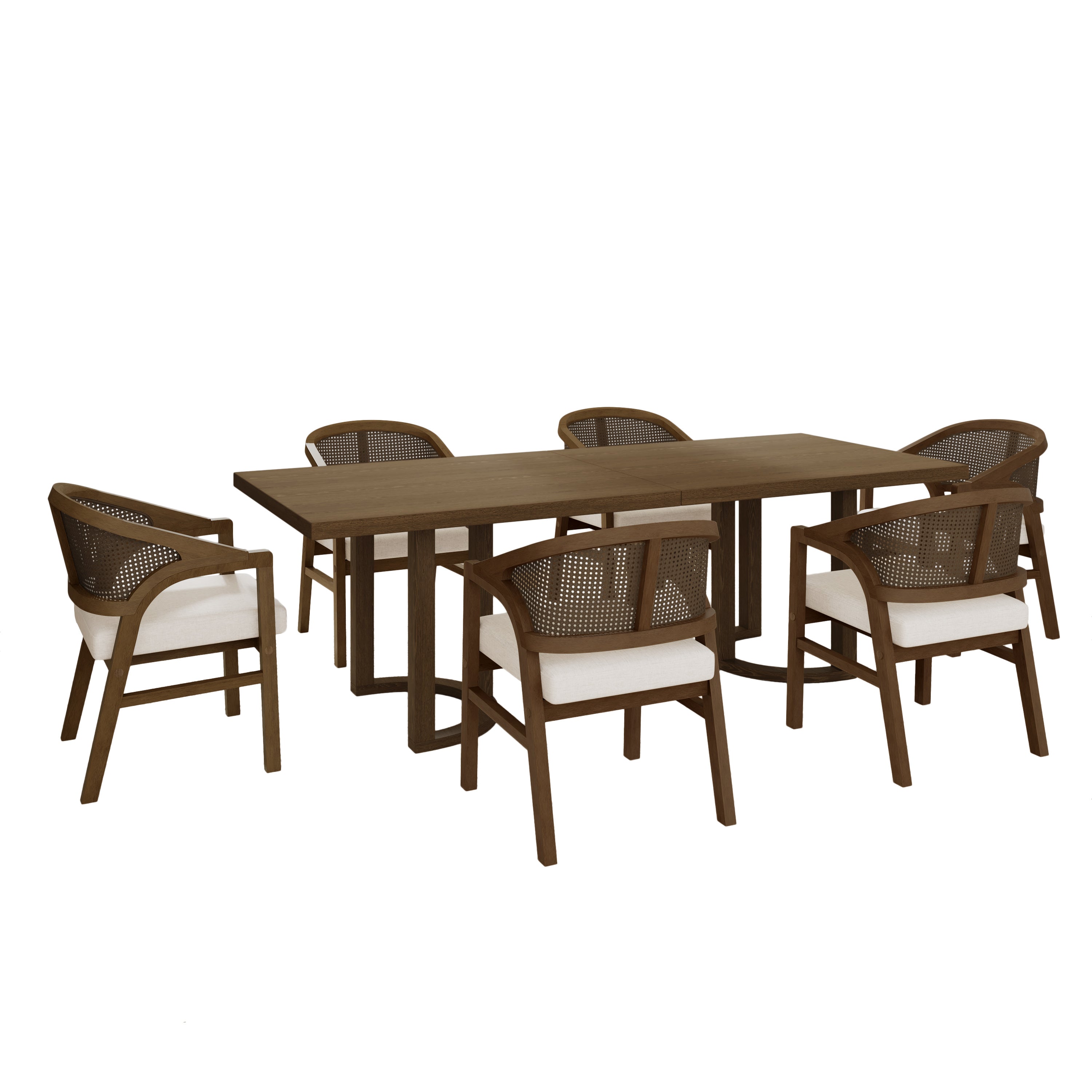 Briarwood 7-Piece Wood Upholstered Dining Set with Rattan Back Chairs