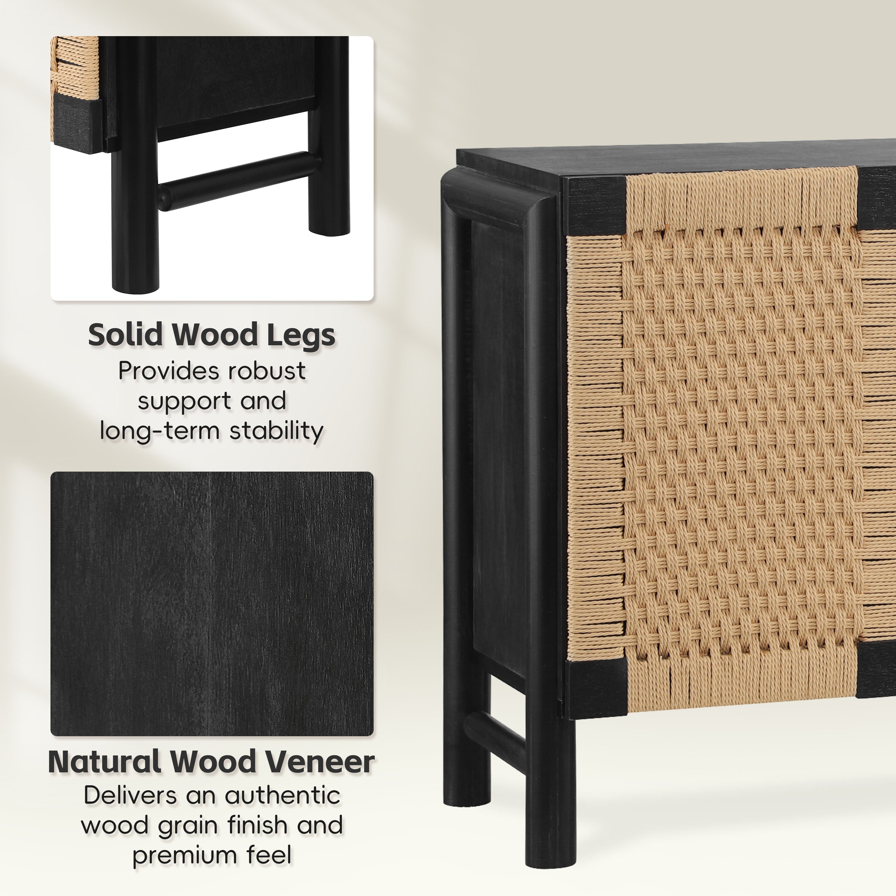 Natural Farmhouse Cabinet with Handwoven Paper Rope Doors