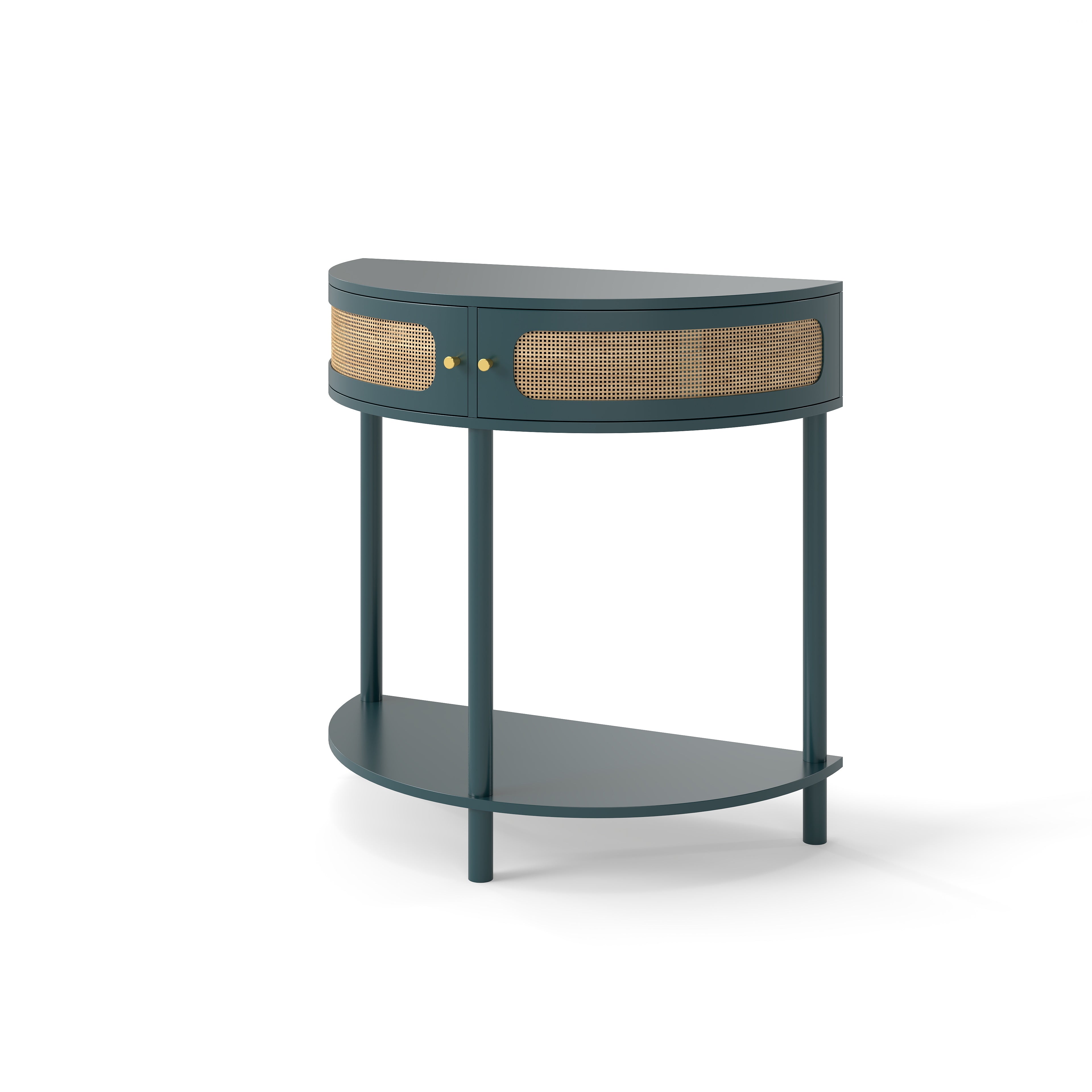 Boho Rattan Semi Circle End Table with Sliding Door