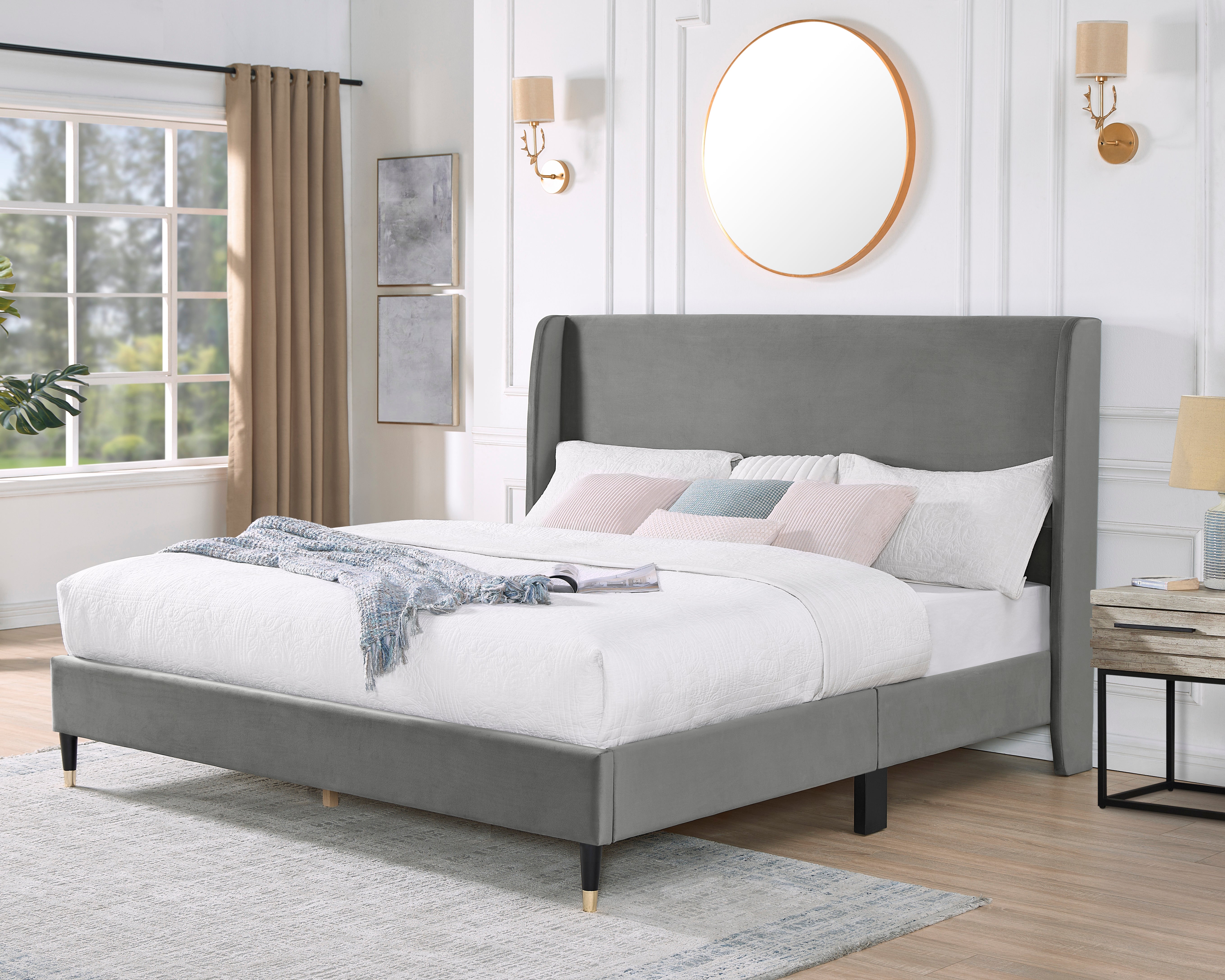 Rozita Velvet Wingback Platform Bed