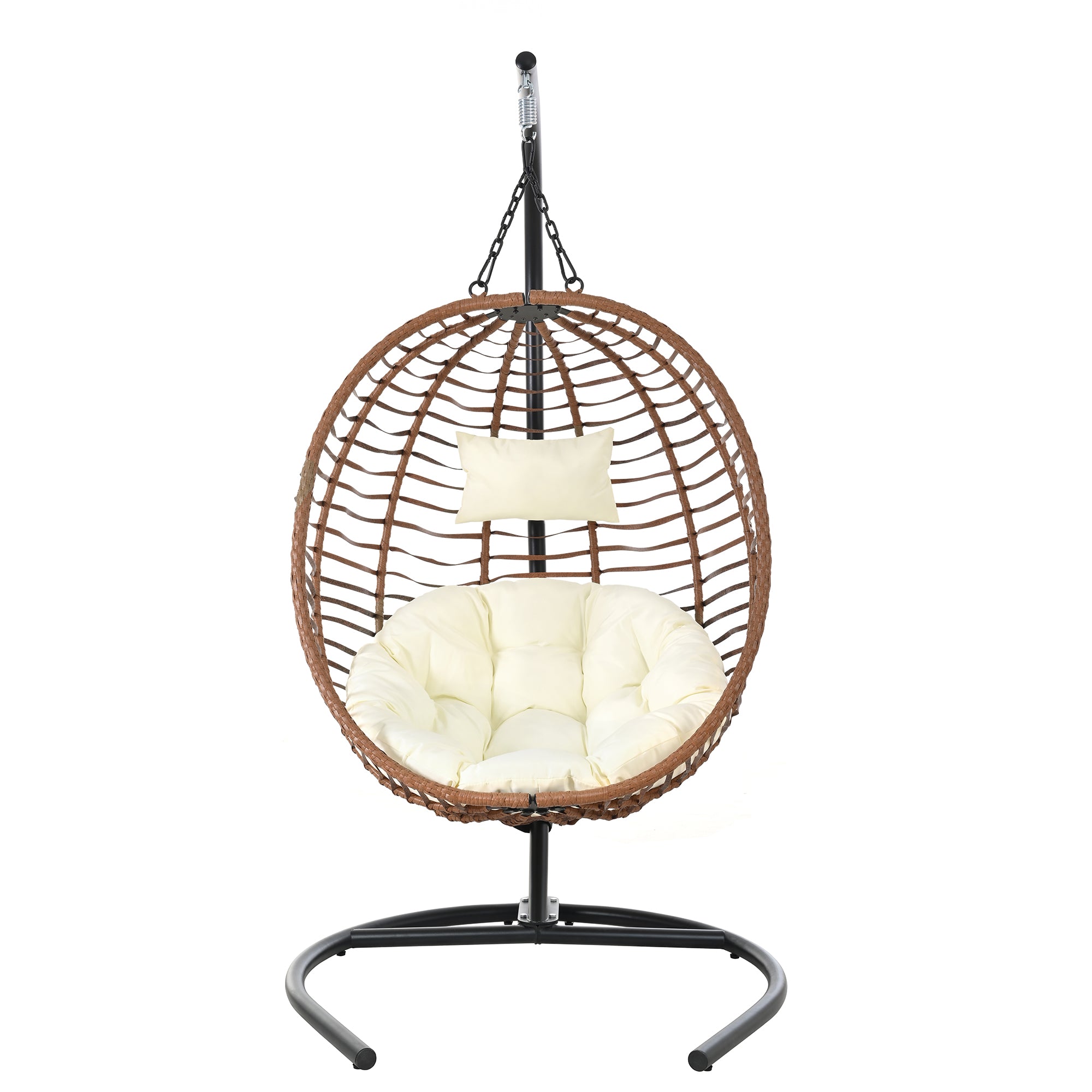 Folding Hanging Swinging Egg Chair with Stand & Tufted Cushion