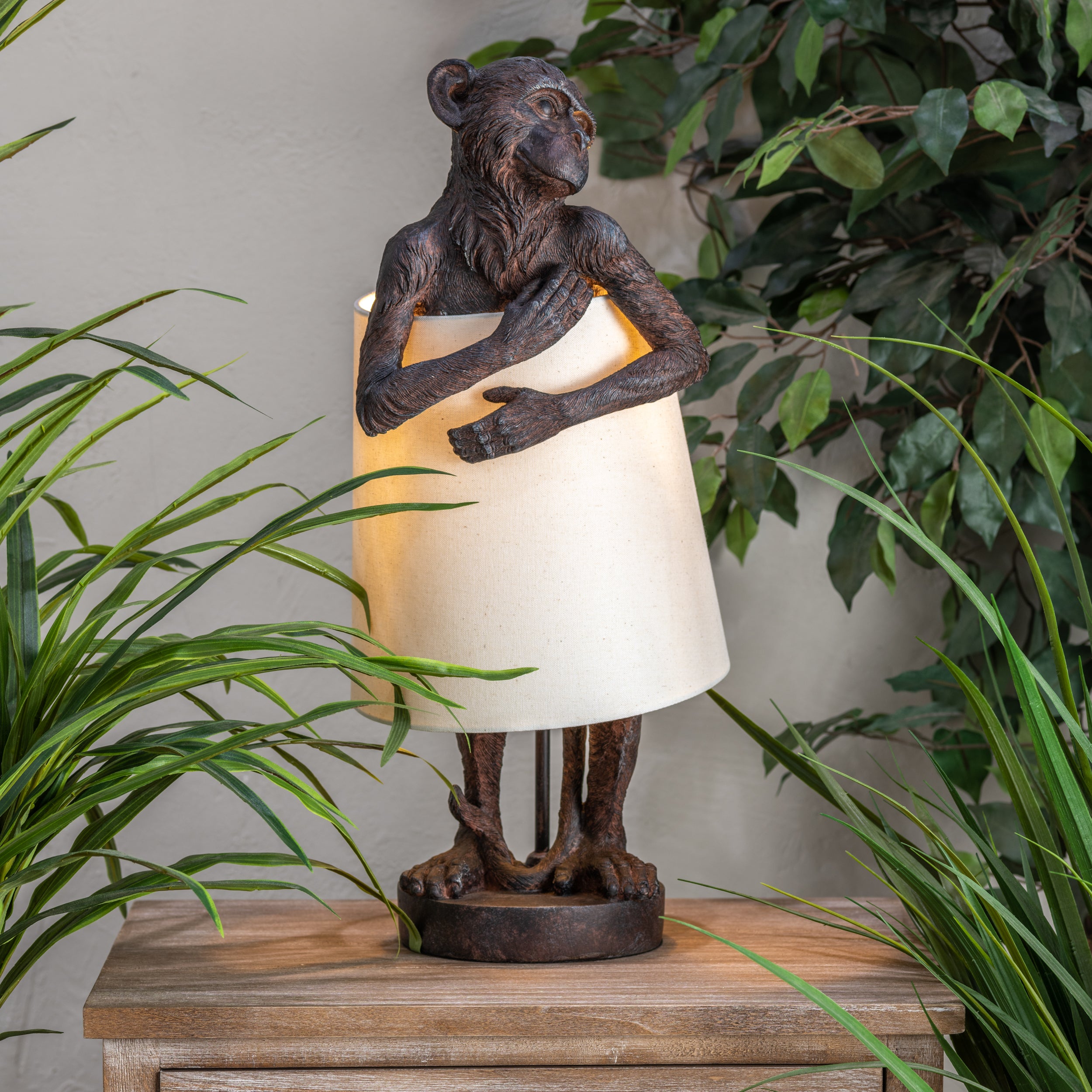 Bronze Monkey Table Lamp With Shade