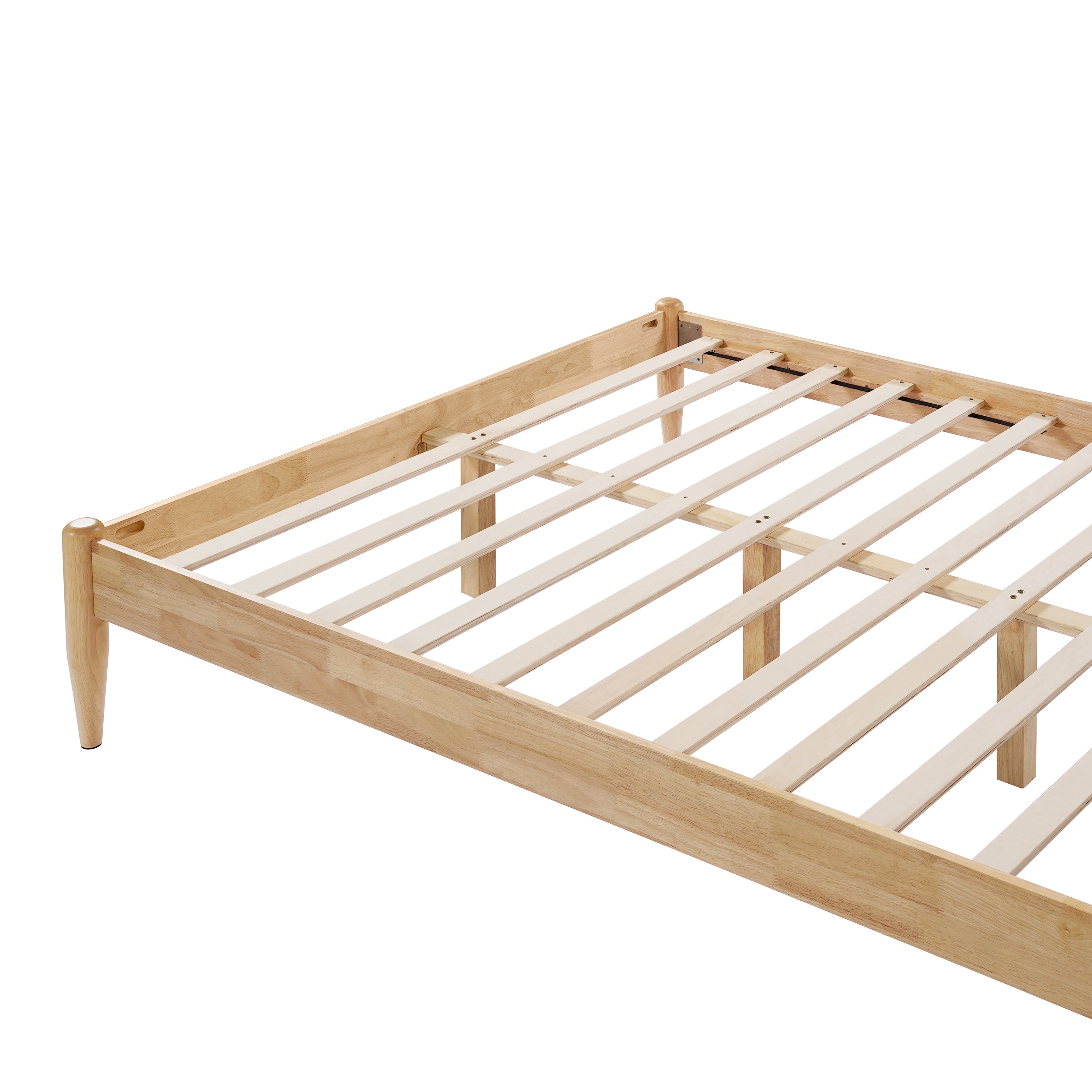 Solid Wood Bed Frame With Fleece Upholstered Headboard