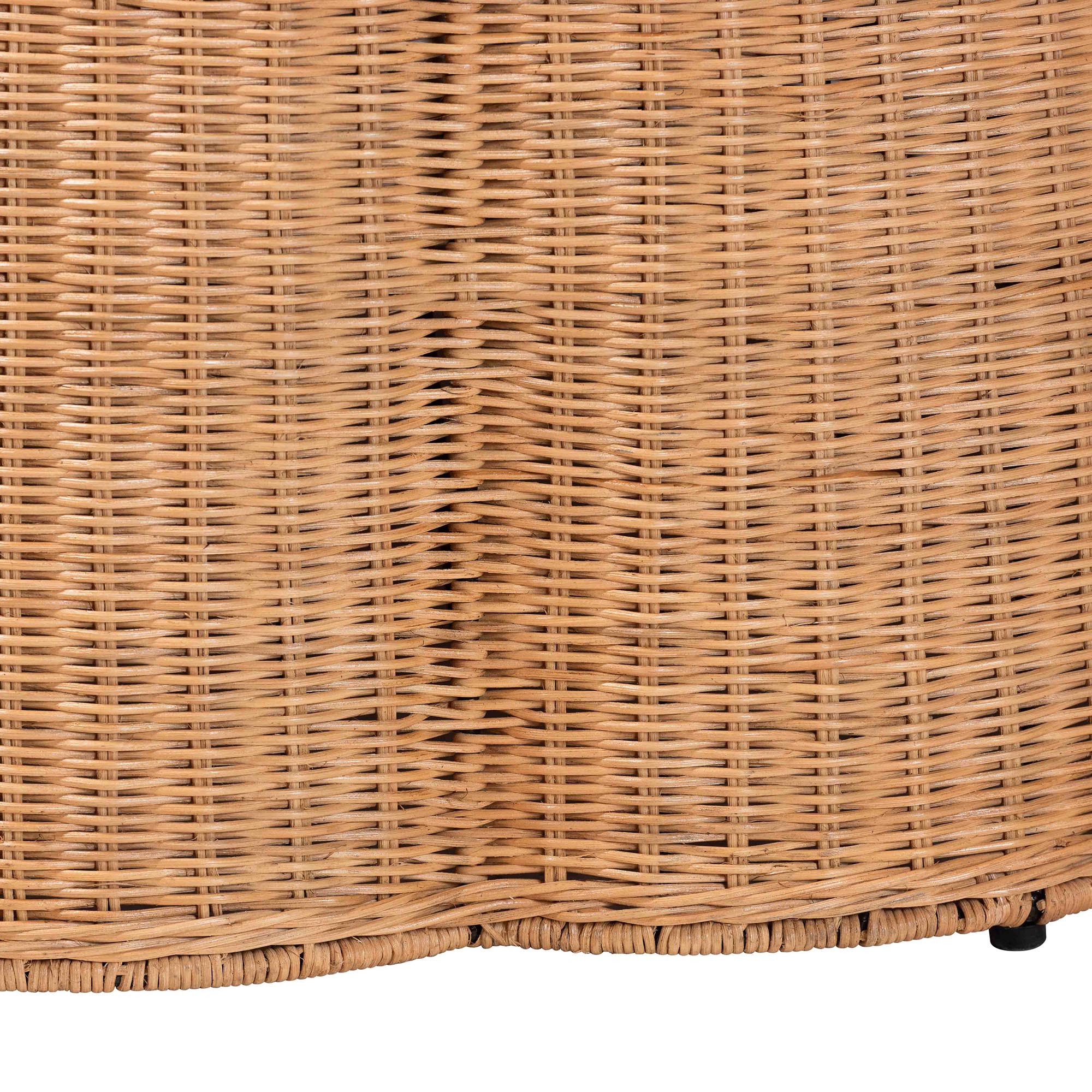 Palm Scalloped Natural Rattan Ottoman with Cushion