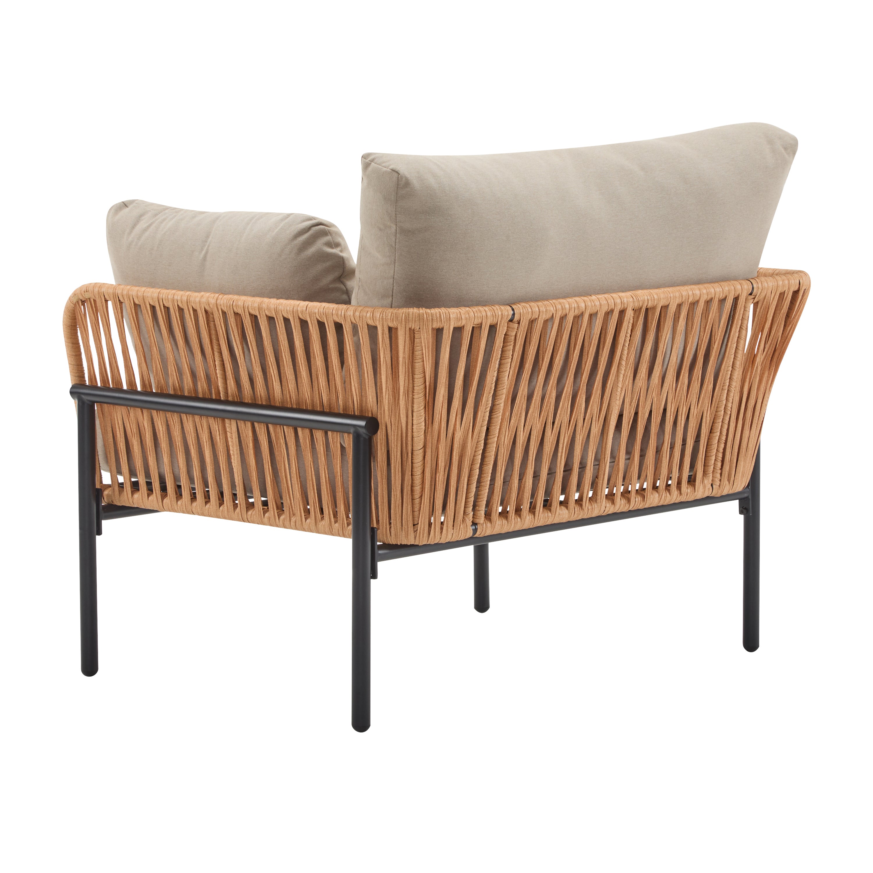 Brisa Outdoor Modern Iron Lounge Chair with Rope Weave