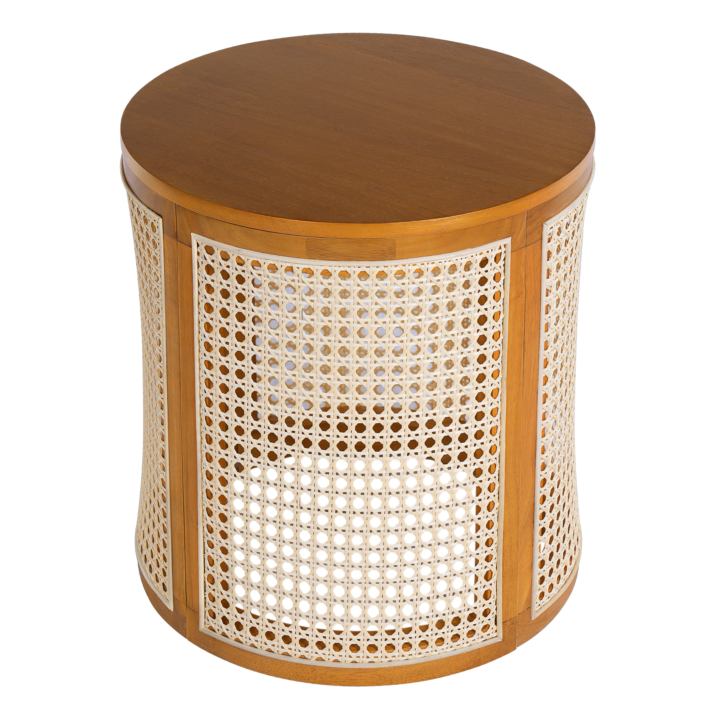 Round Rattan Pillar Storage Accent Table