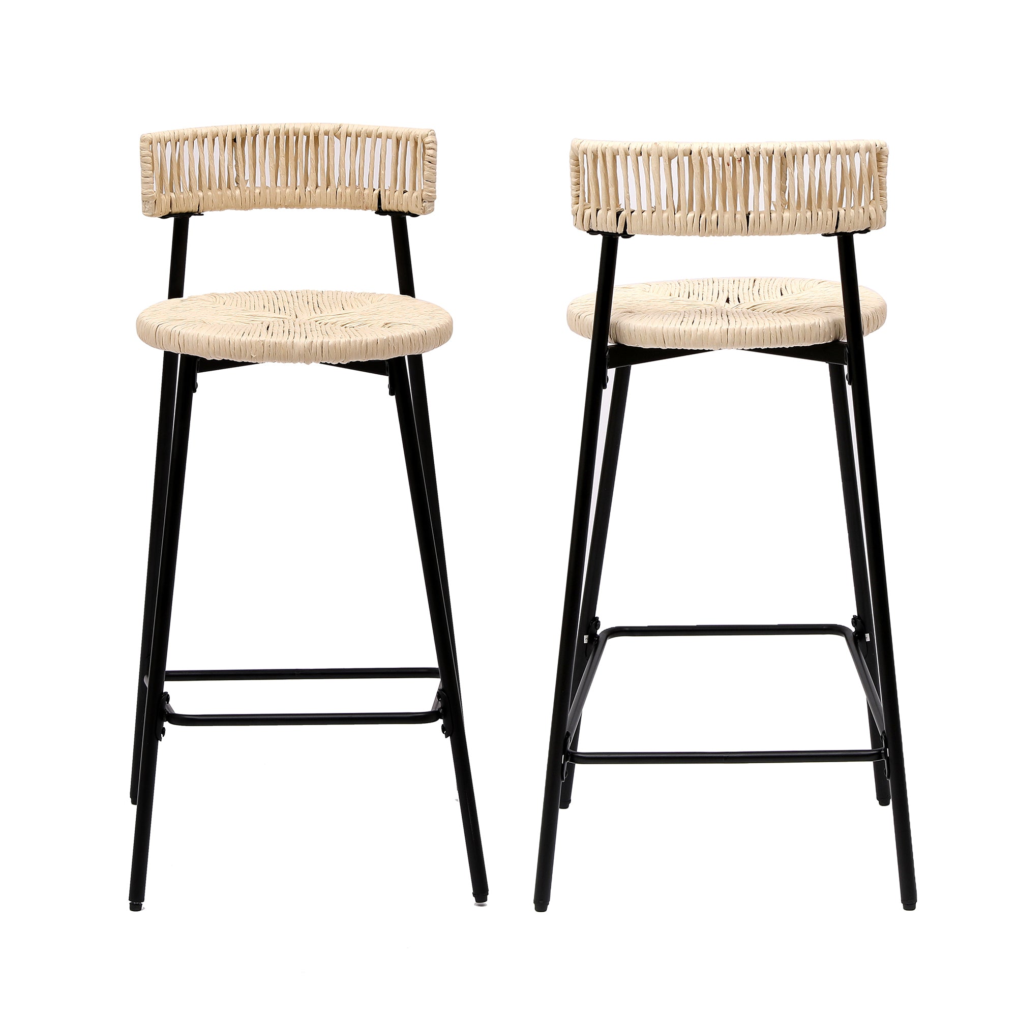 Boho Handwoven Paper Rope Counter Stools, Set of 2
