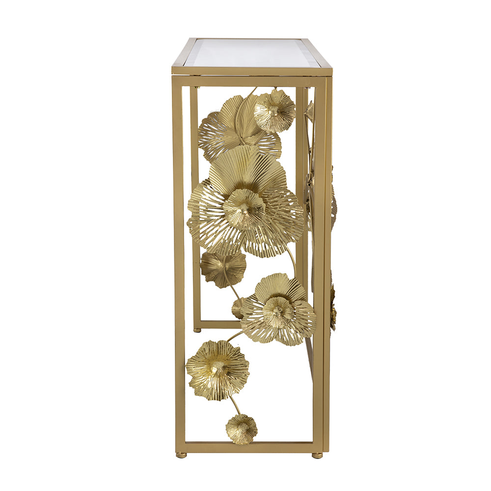 Console Table with Mirrored Glass Top and Floral Design