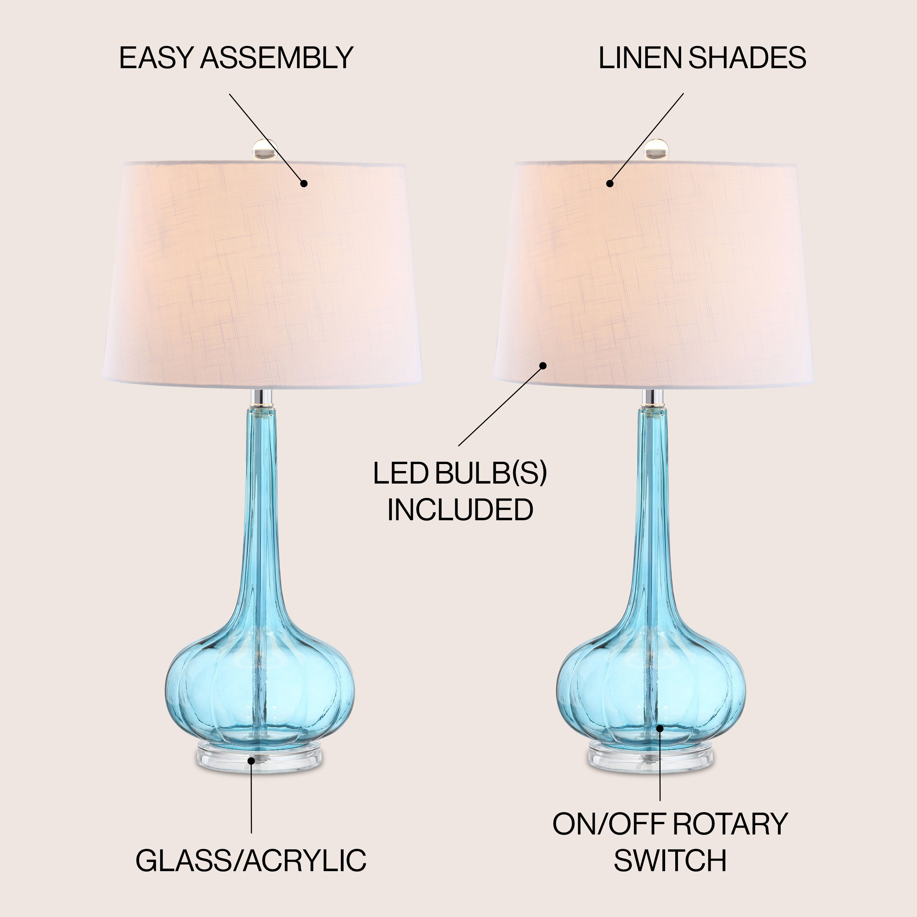 Bette Glass Teardrop LED Table Lamp, Set of 2
