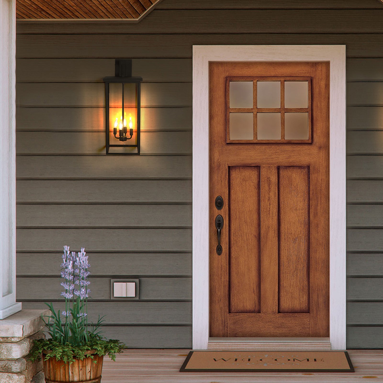 4-Light Outdoor Wall Light with Rectangular Shade and Iron Frame