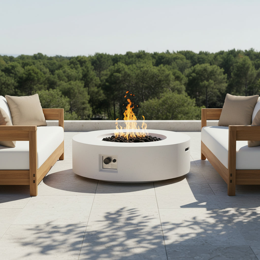 Lightweight Concrete Outdoor Circular Fire Pit, 50,000 BTU,Tank Cover Not Included