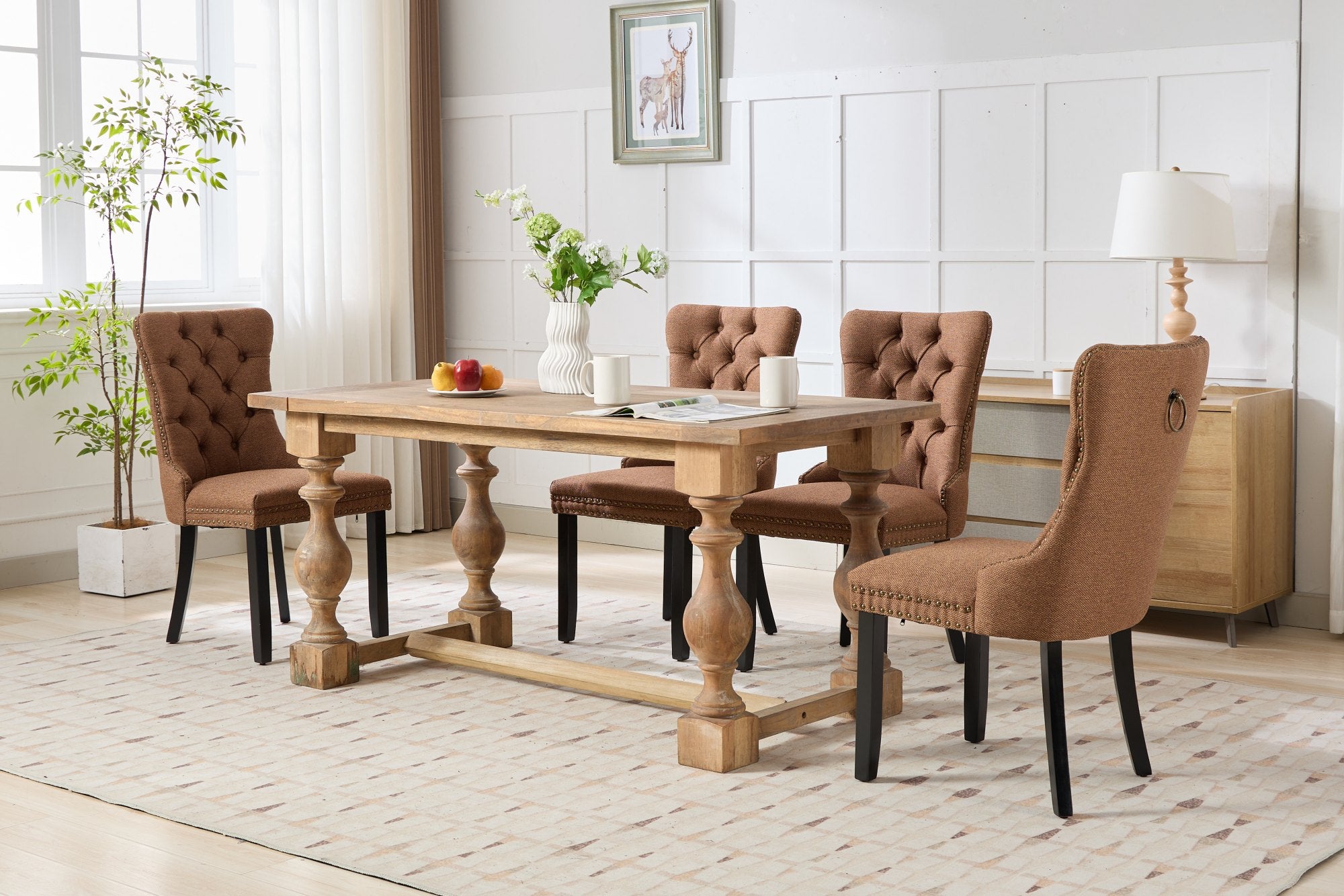 Rosewick Modern Tufted Linen Nailhead Trim Solid Wood Upholstered
