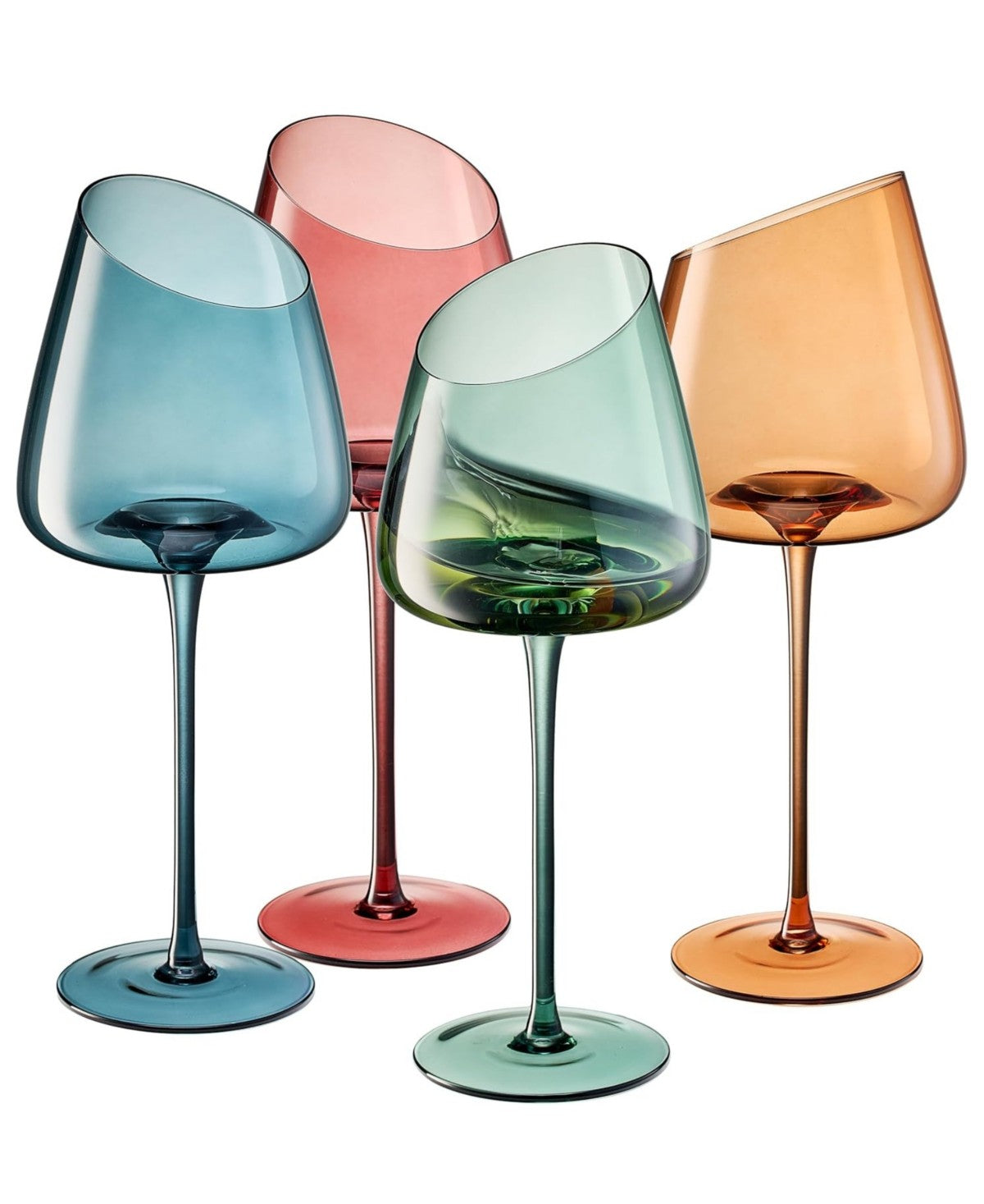 Slanted Stemmed Wine Glasses Muted Set of 4