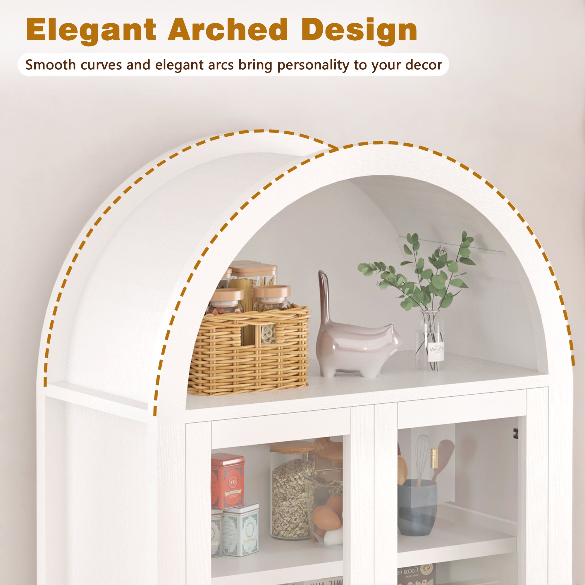 Fluted Arched Storage Cabinet with Adjustable Shelves