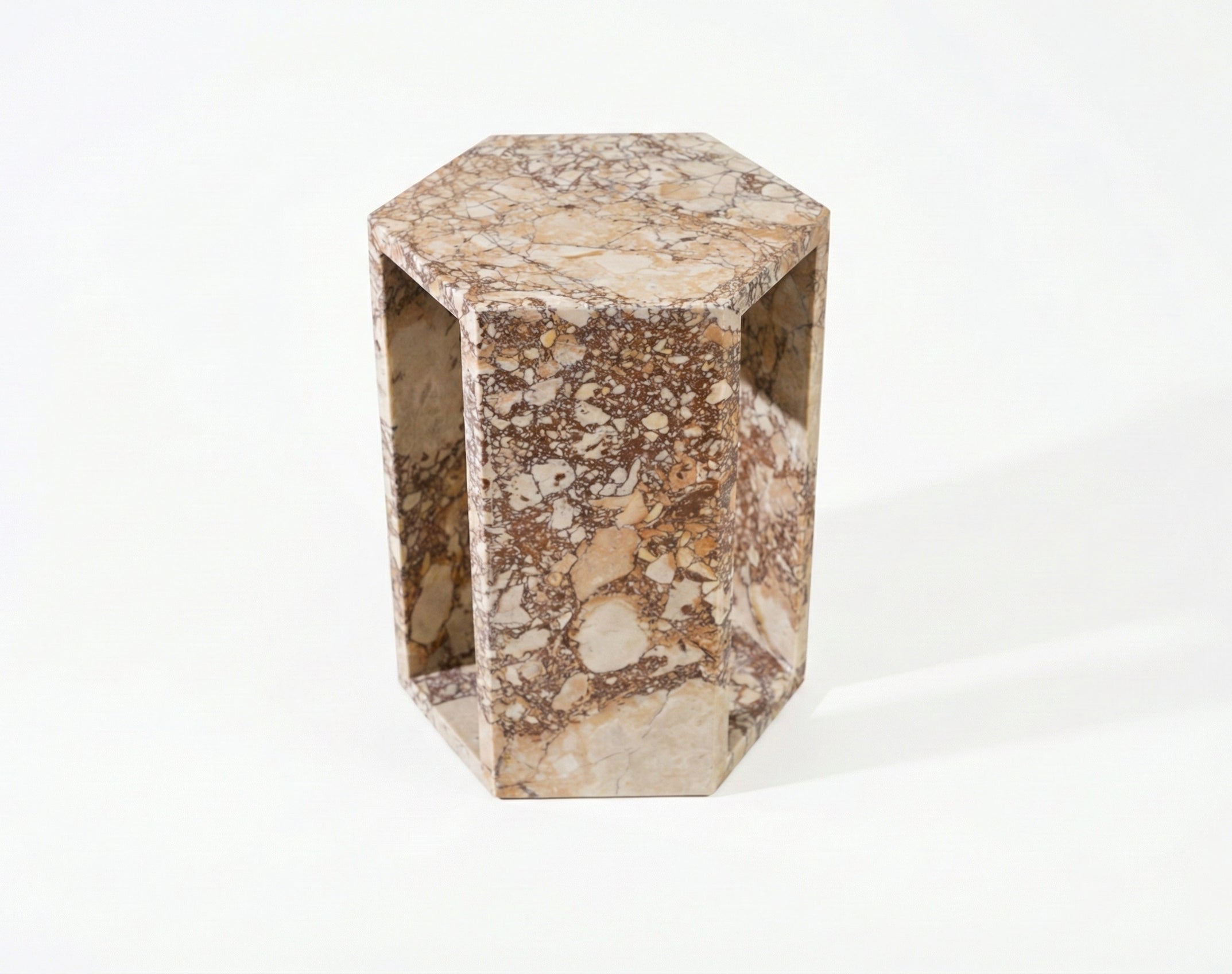 Rose Tea Vein Natural Pink Marble Hexagon Side Table
