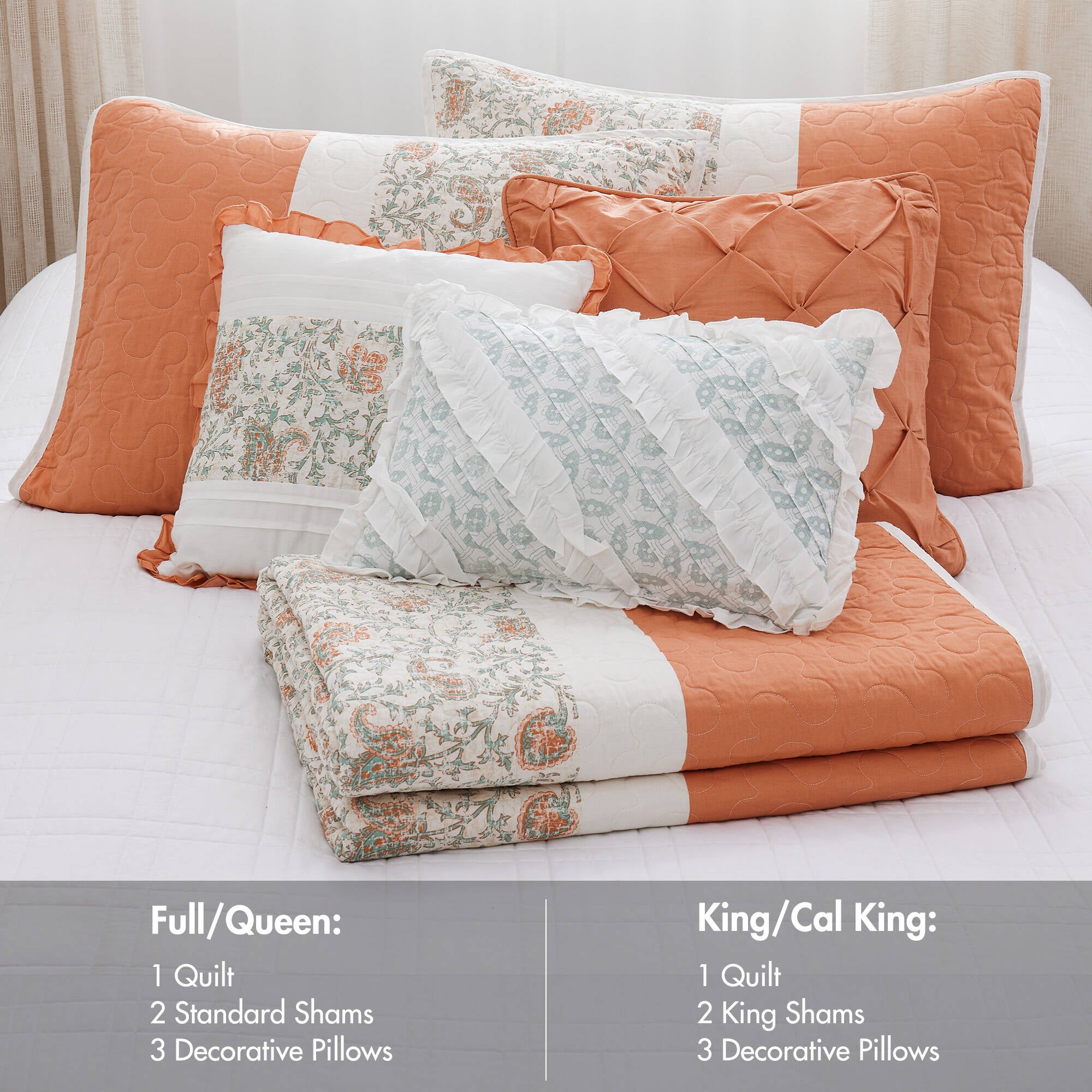 Dawn 6-Piece Cotton Percale Quilt Set with Throw Pillows