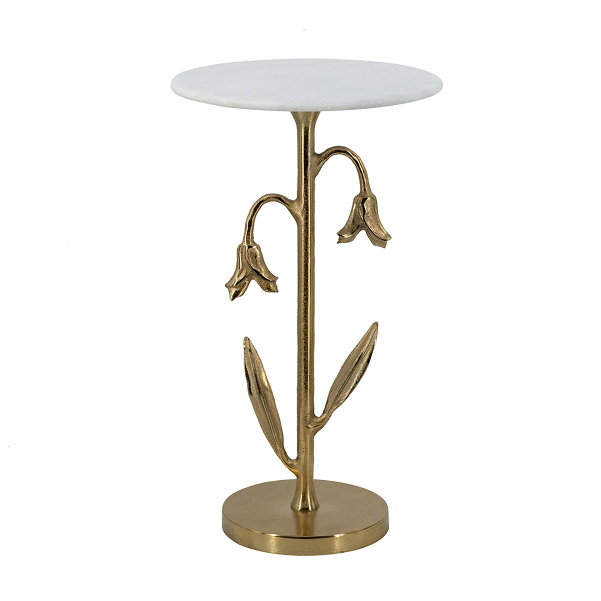 Gold Tulip Side Table With White Marble Top