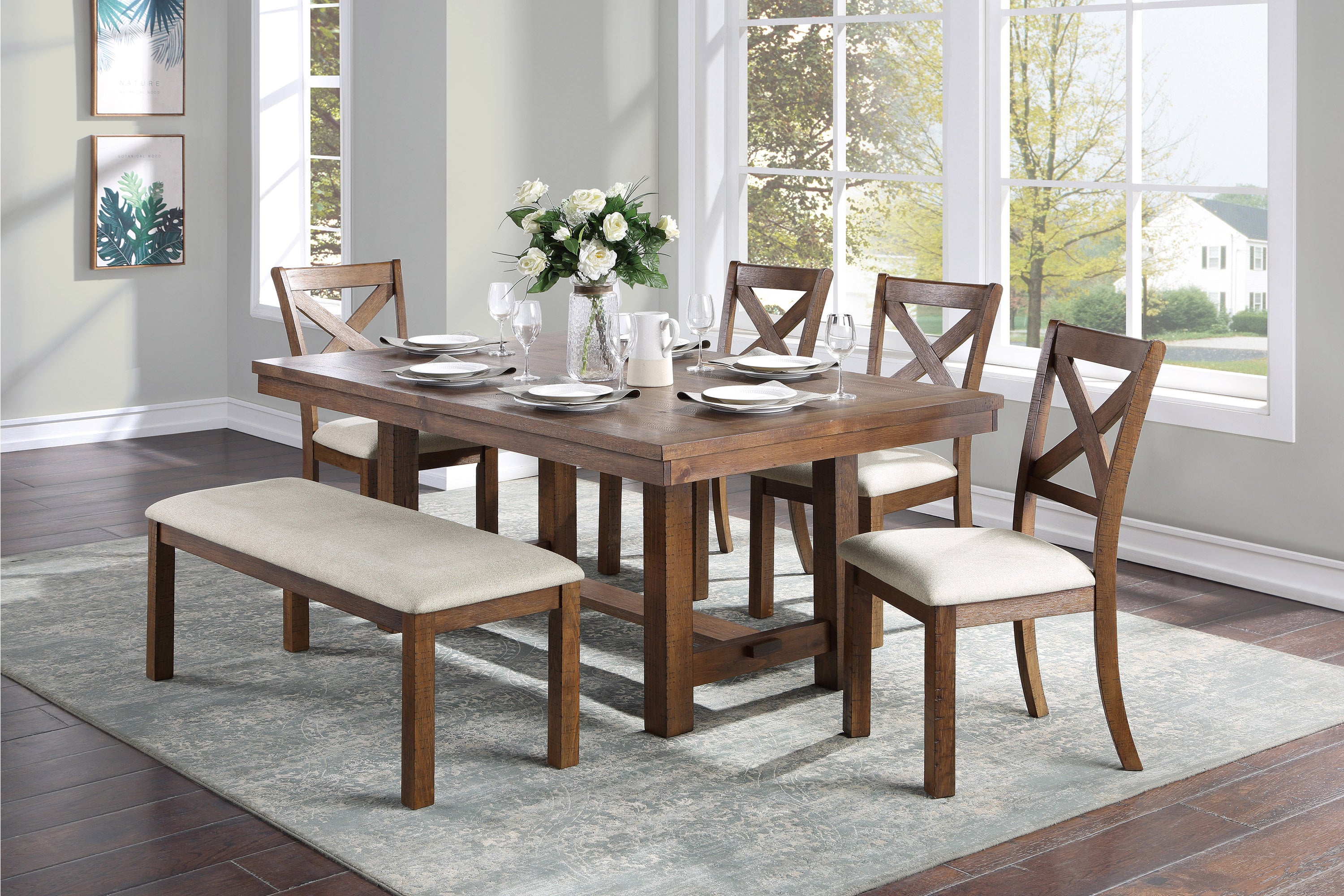 Bonner Farmhouse Upholstered X-Back Dining Chairs, Set of 2