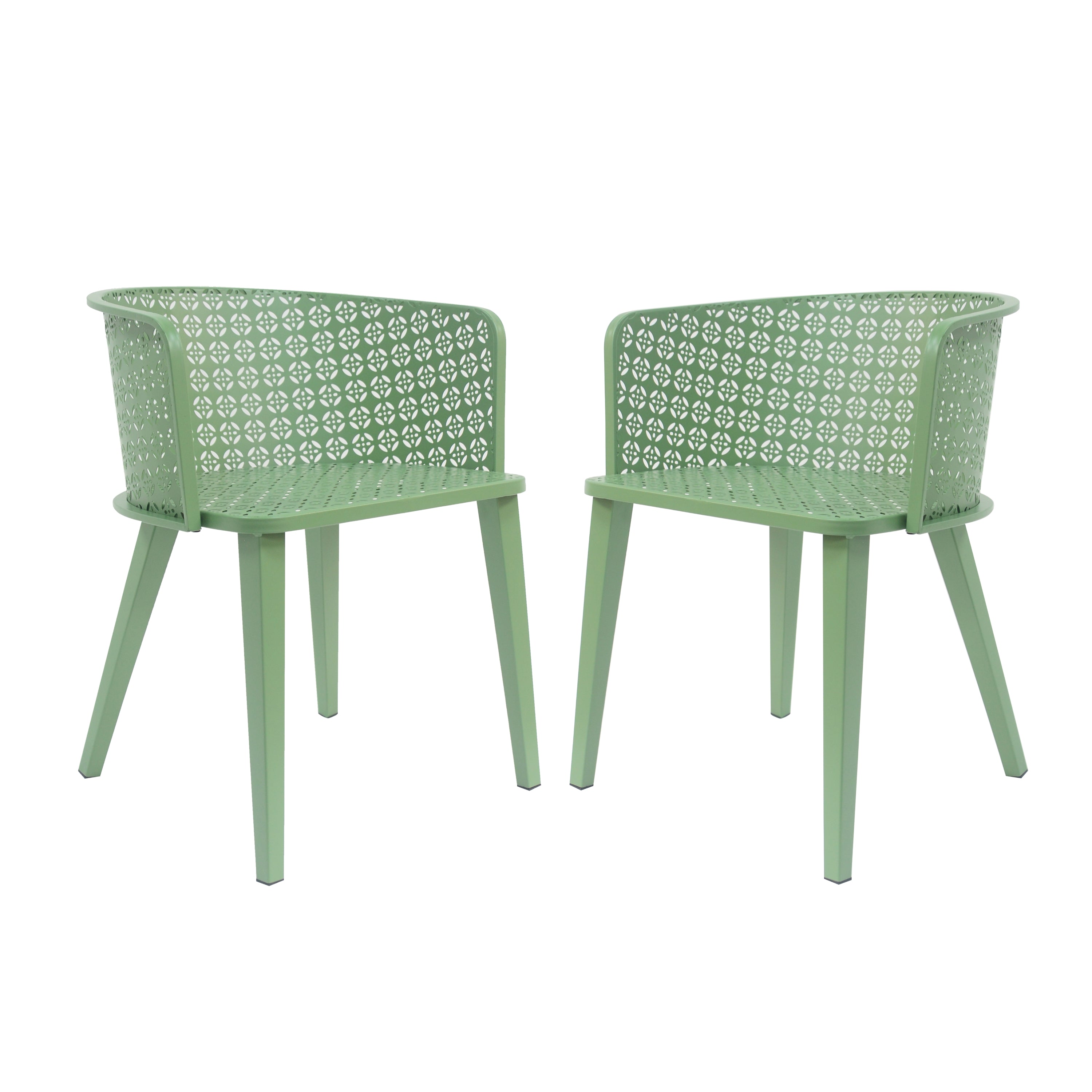 Rejoiced Outdoor Dining Chair with Geometric Lattice Design and Curved Back, Set of 2