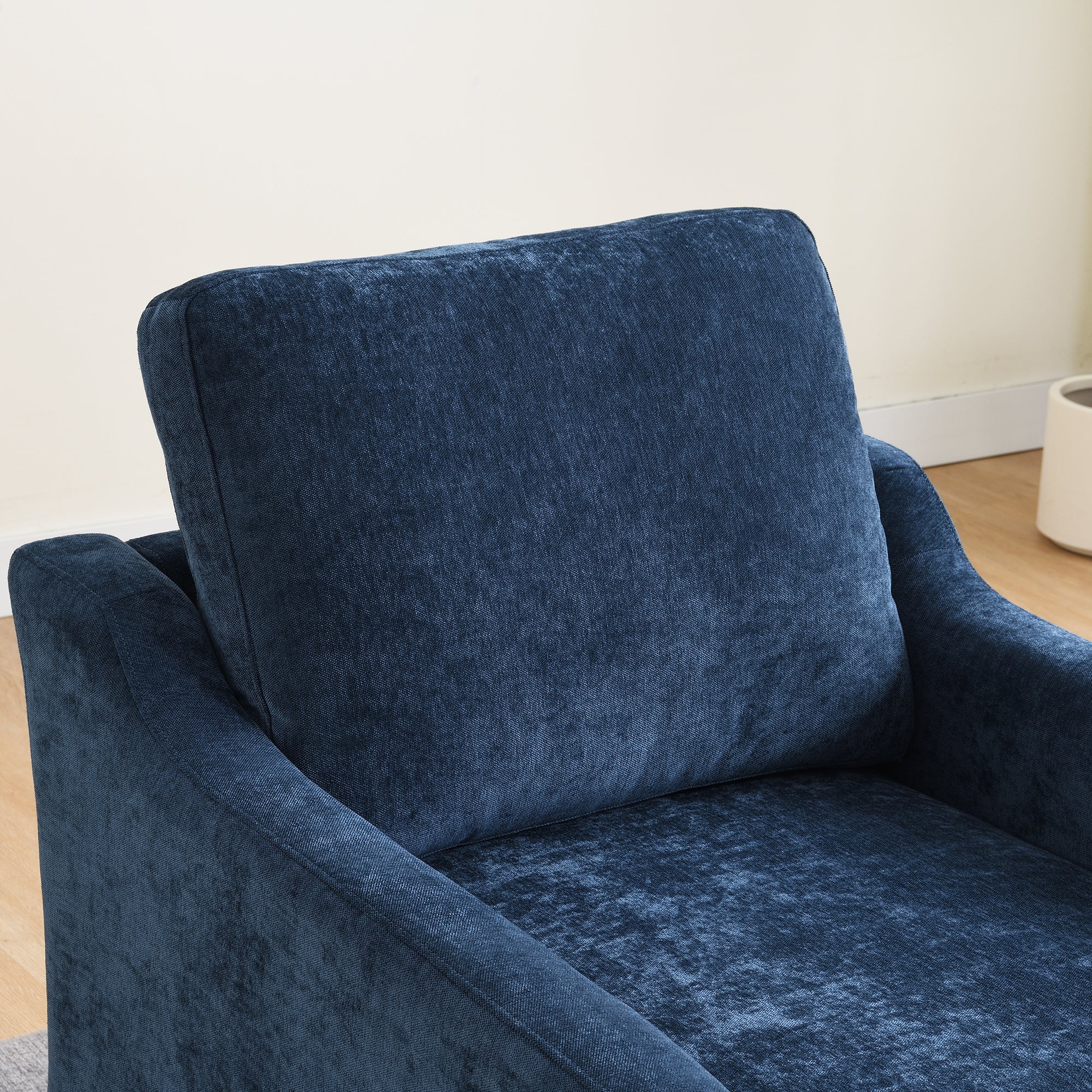 Chenille Swivel Arm Accent Chair With Charging Port and Pocket
