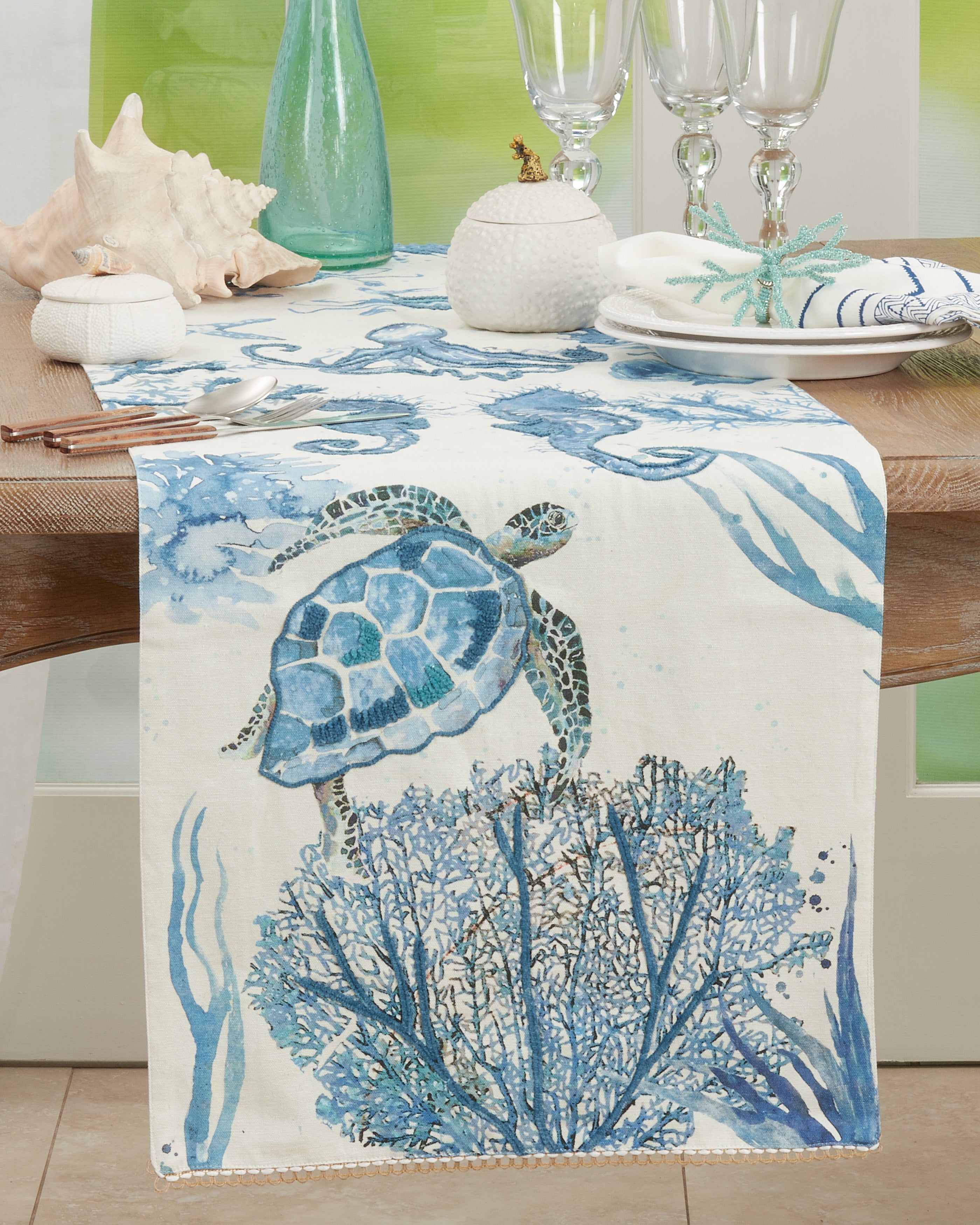 Sea Life Table Runner, Blue