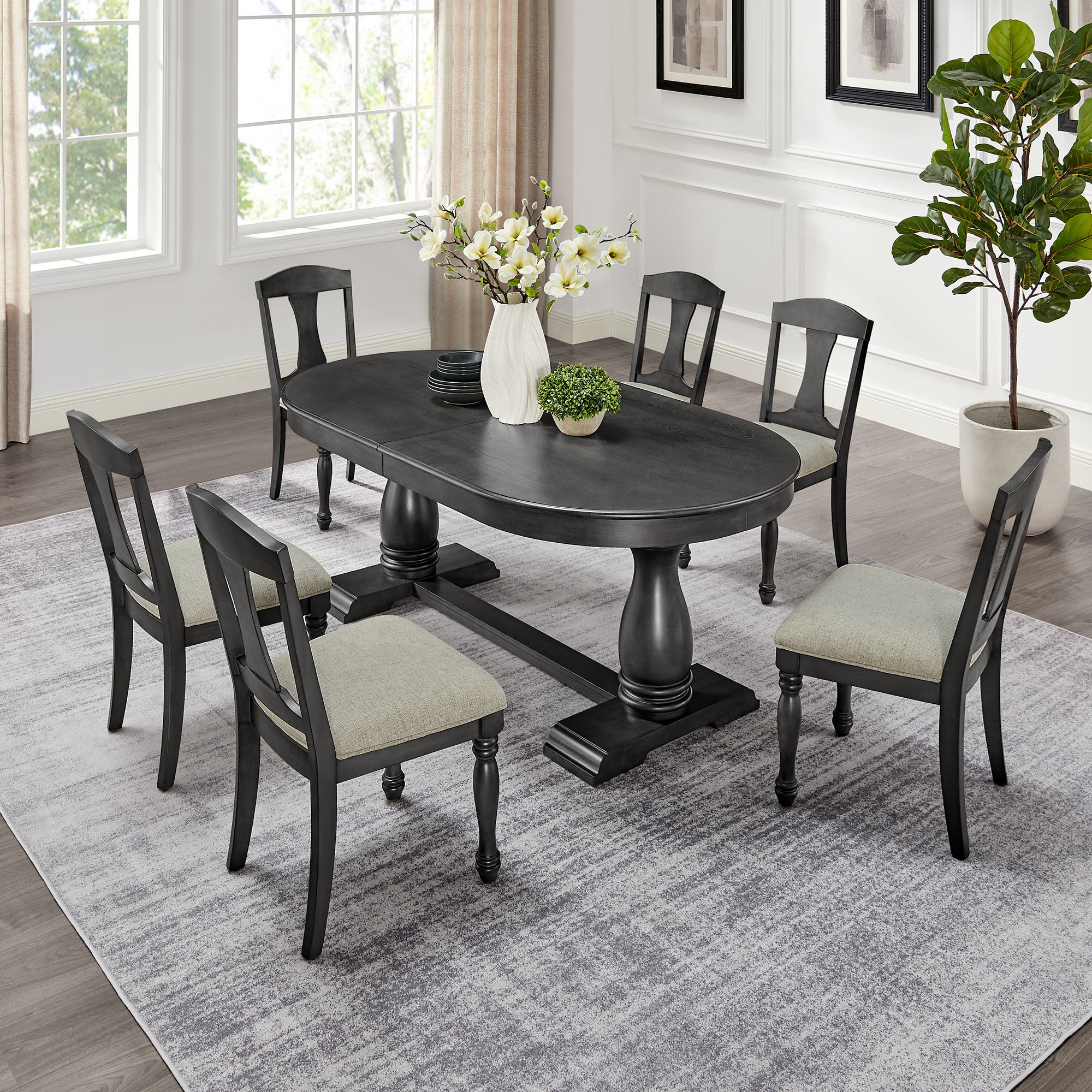 Mid Century Extendable Wooden Dining Table with 6 Chairs
