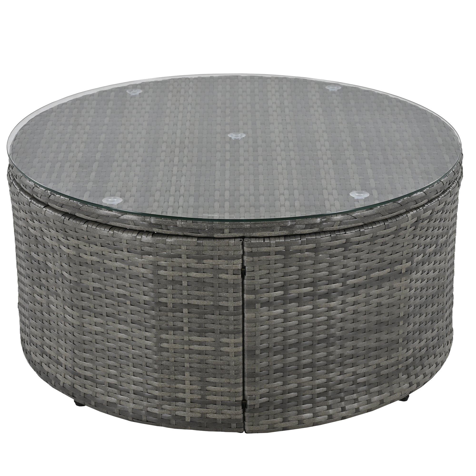 9-Piece Outdoor Circular Sofa Set with Tempered Glass Coffee Table and 6 Pillows