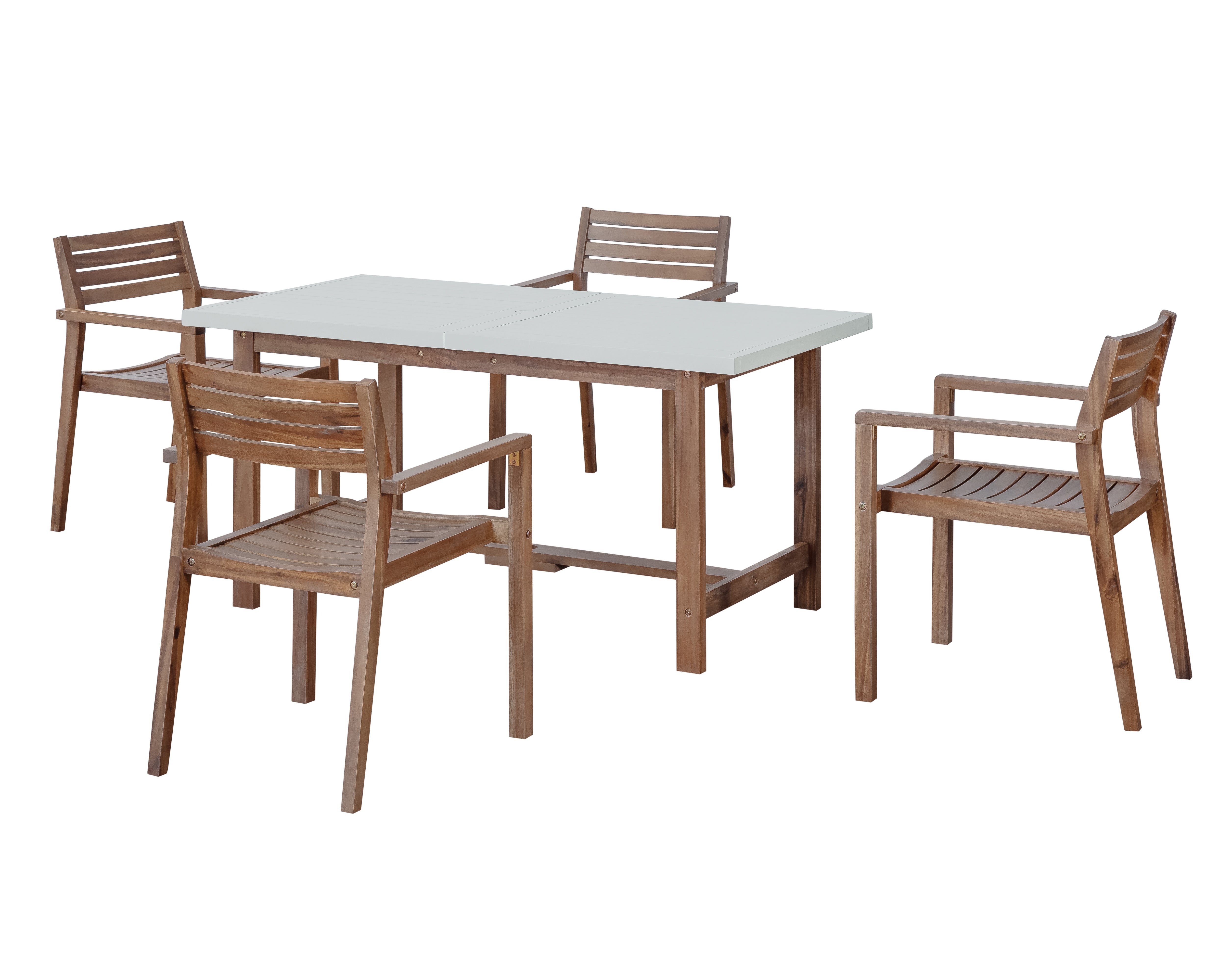 U_STYLE 5-Piece Outdoor Acacia Wood Outdoor Dining Set of 4,59.06-Inch Rectangular Table with Umbrella Hole,Suitable for Patio, Lawn, Garden, Poolside, & Indoor Use