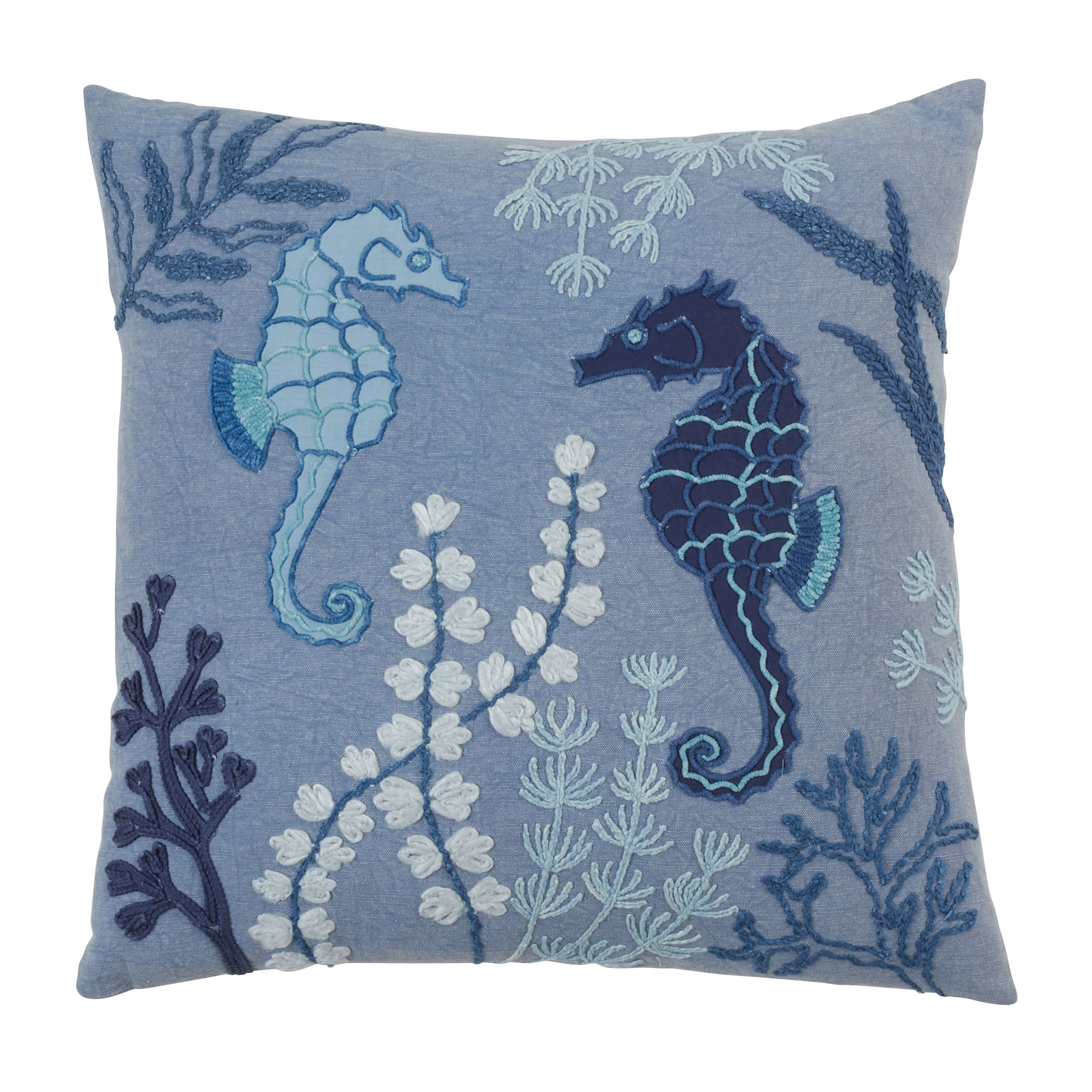Stonewashed Sea Horse Poly Filled Throw Pillow