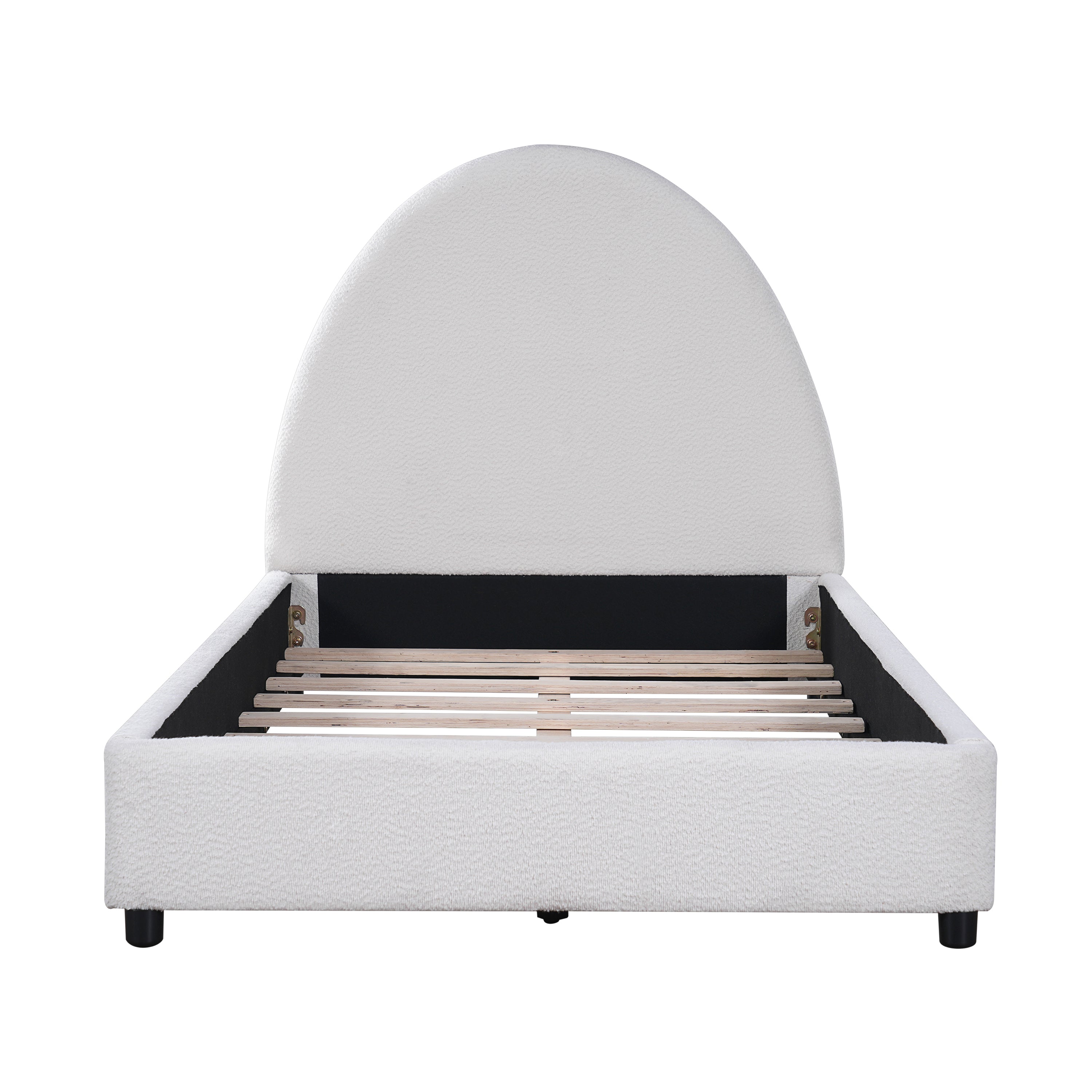 Bed Frame With Boucle Upholstered Round Curved Headboard