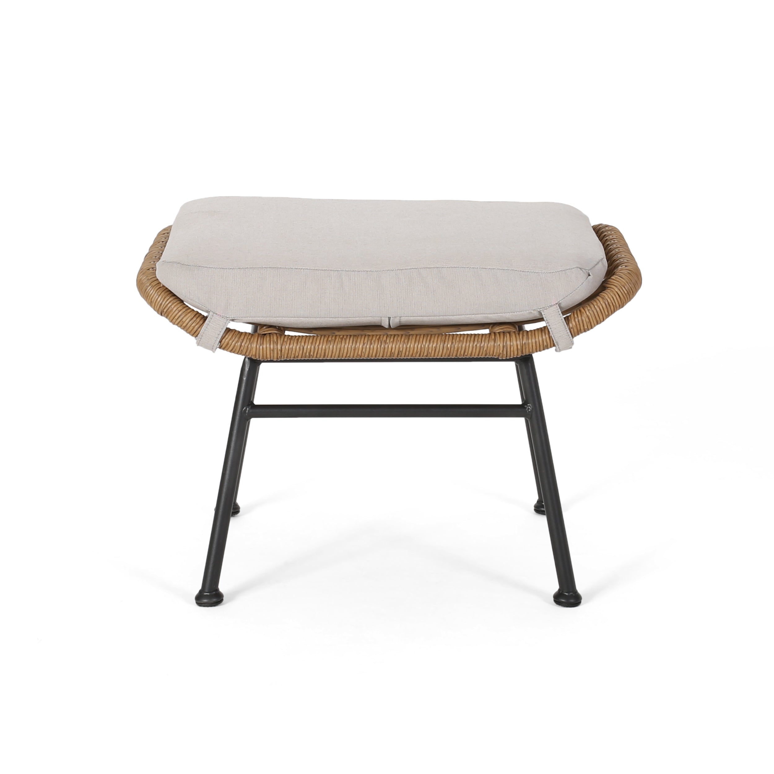 Cordella Outdoor Modern Boho Wicker Ottoman with Cushions, Set of 2