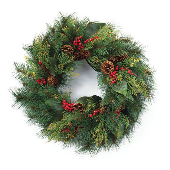 Mixed Pine and Magnolia Wreath 21"