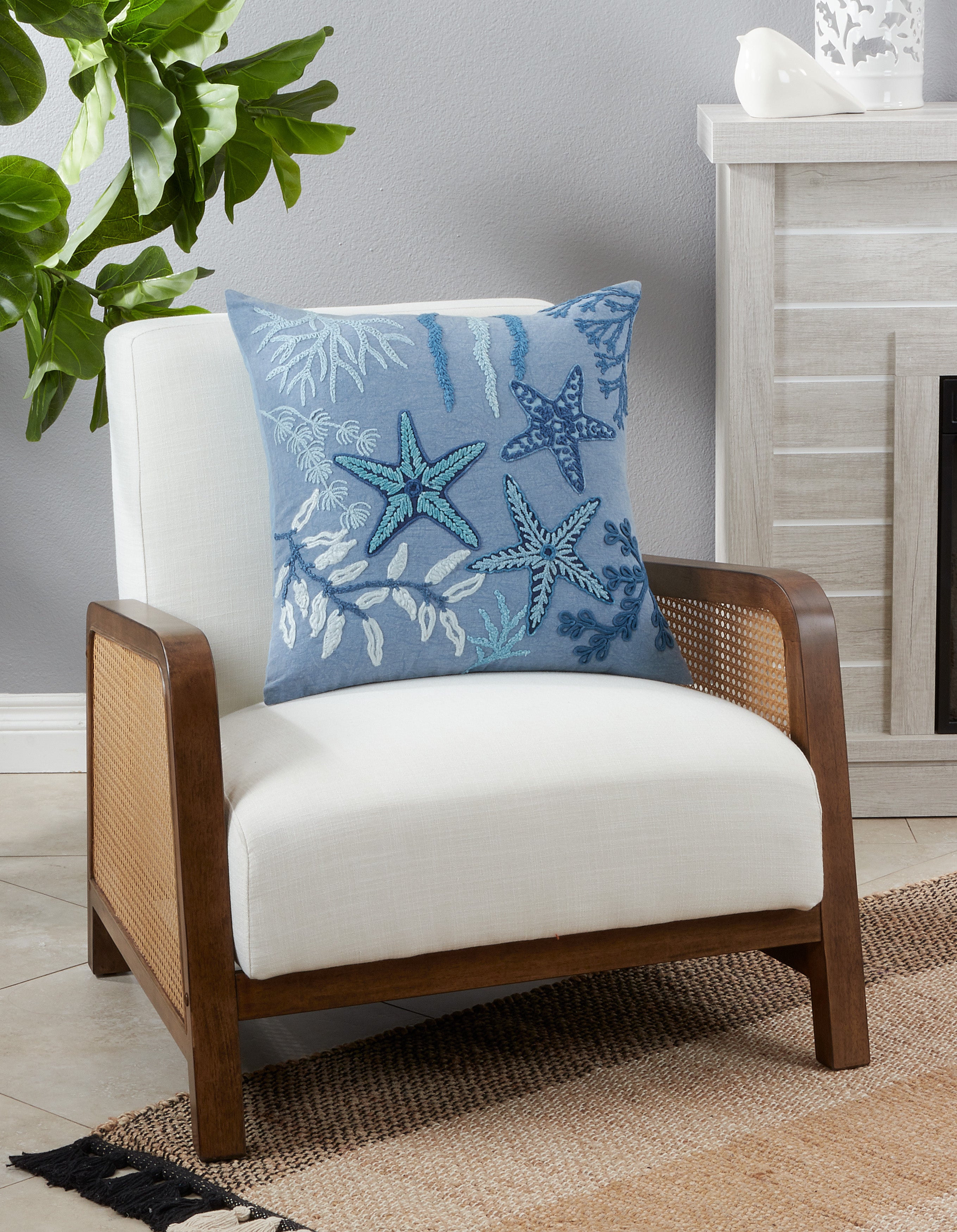 Stonewashed Starfish Poly Filled Throw Pillow