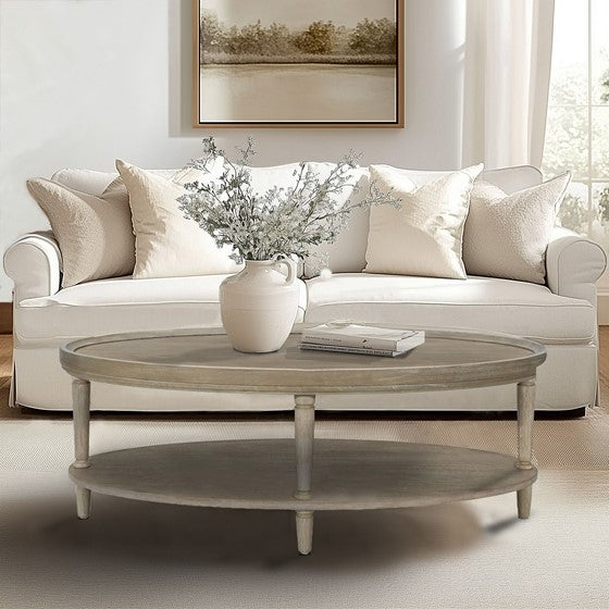 Oval Coffee Table with Open Shelf and Turned Legs - Pier 1
