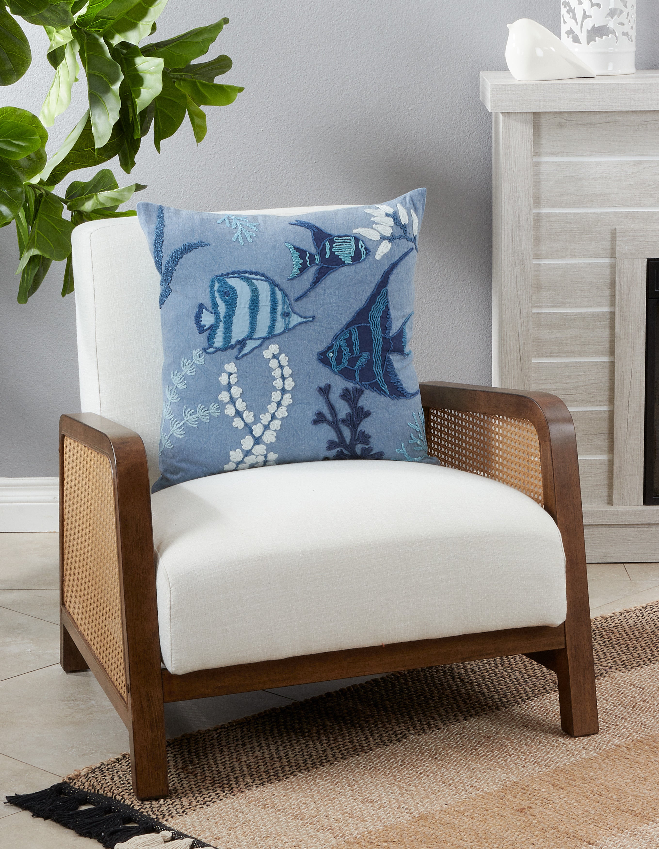 Stonewashed Fish Poly Filled Throw Pillow