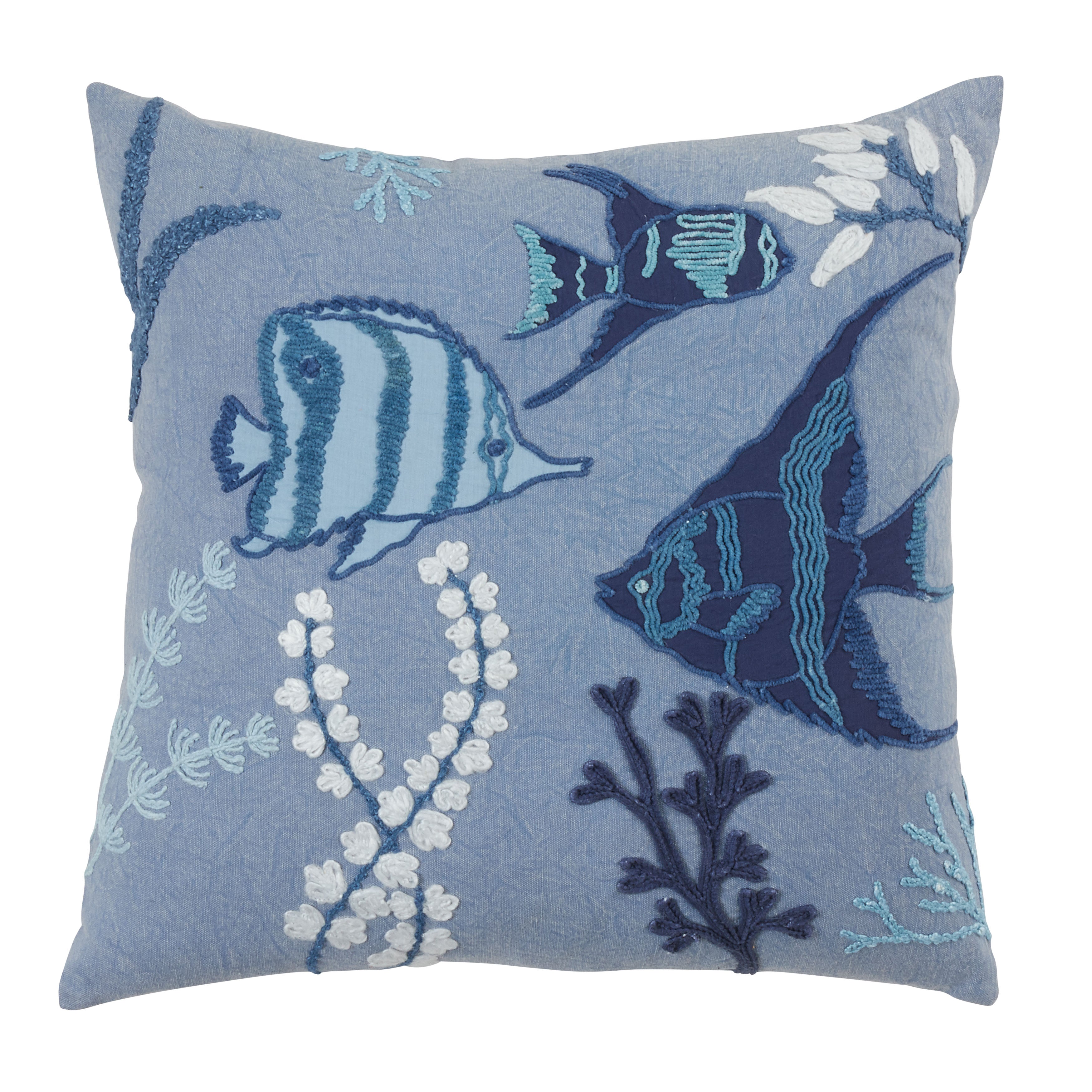 Stonewashed Fish Poly Filled Throw Pillow