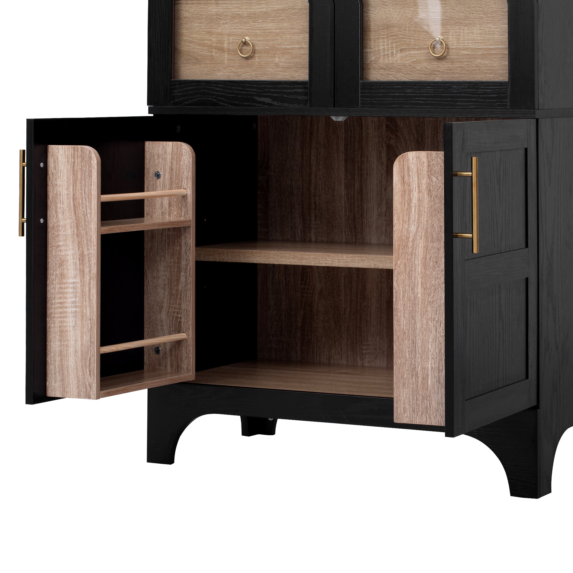 Farmhouse Kitchen Storage Cabinet with Open & Adjustable Shelves