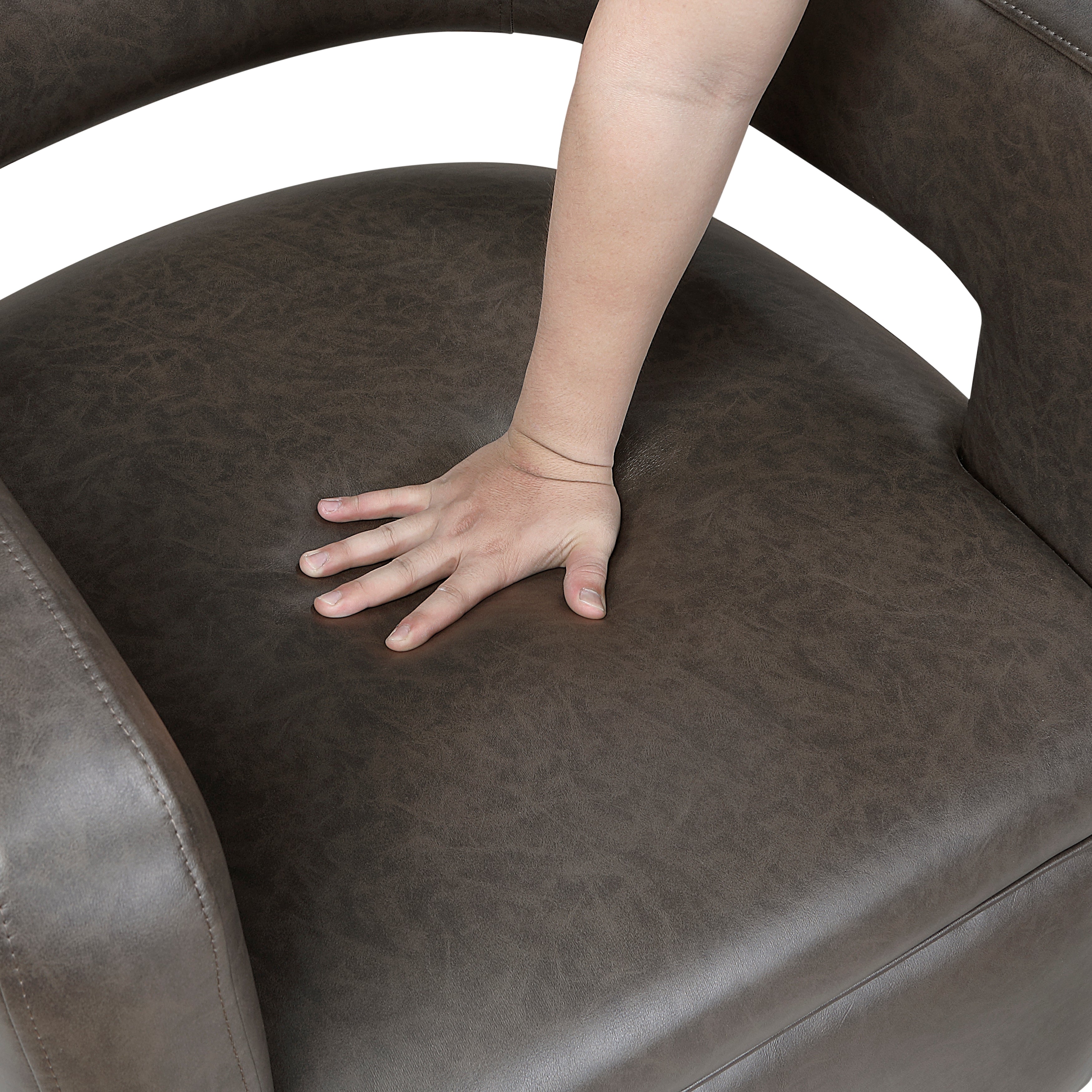 Modern Vegan Leather Open Back Swivel Barrel Accent Chair