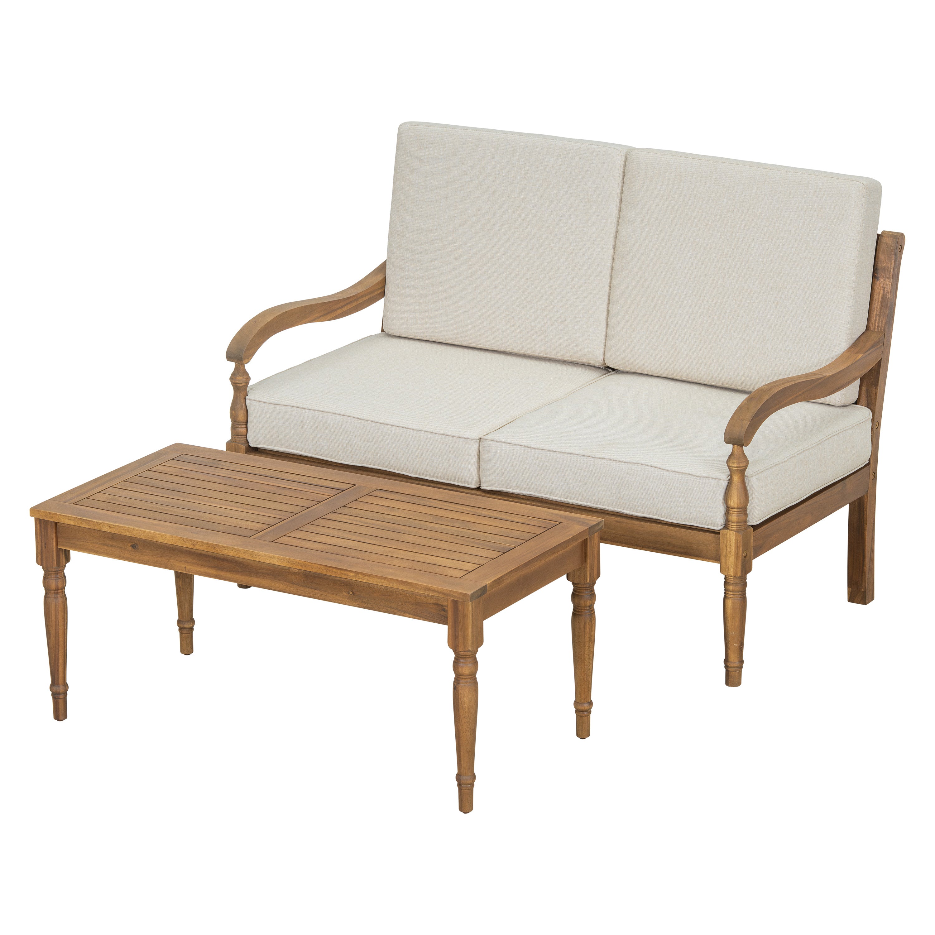 Islewood 2 Piece Acacia Wood Outdoor Loveseat & Coffee Table Set
