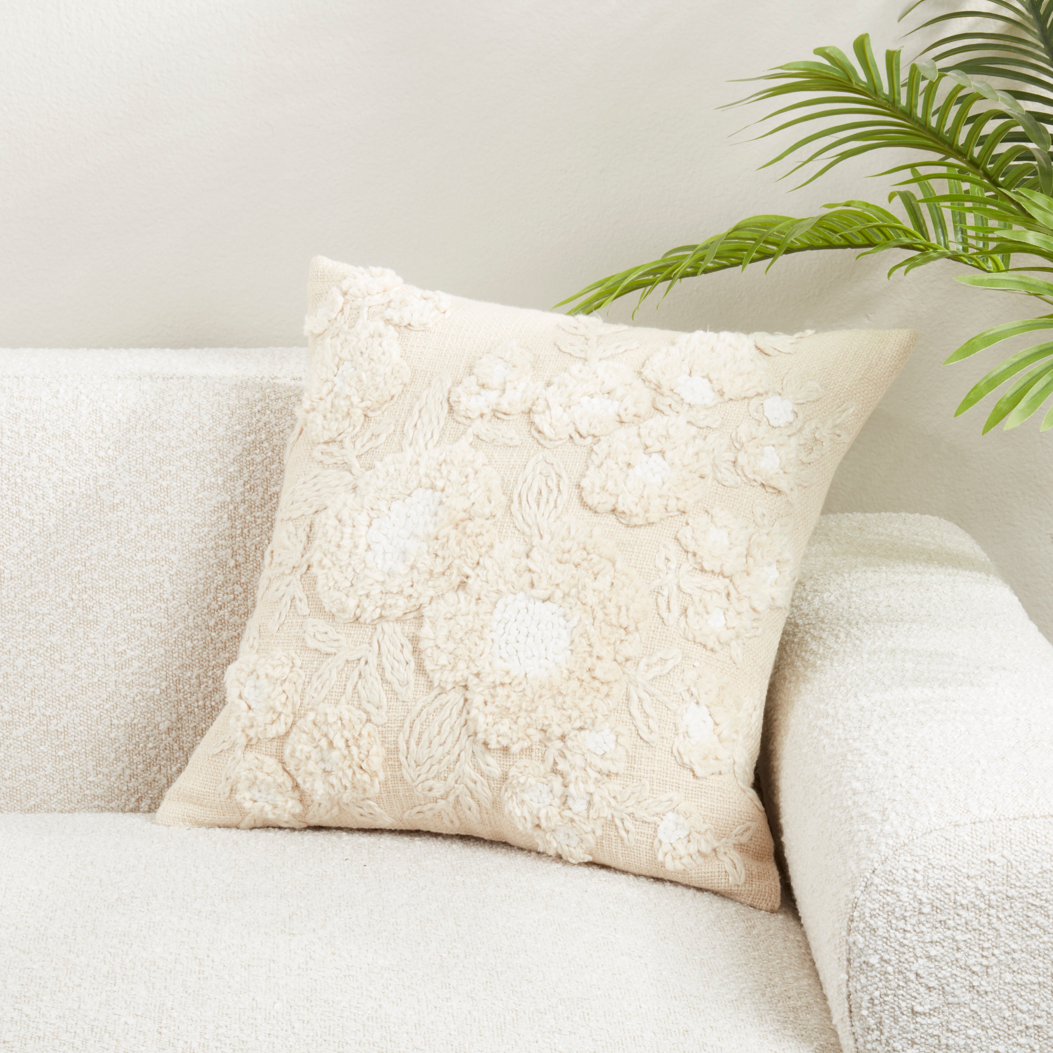 Delicate Embroidered Floral Throw Pillow