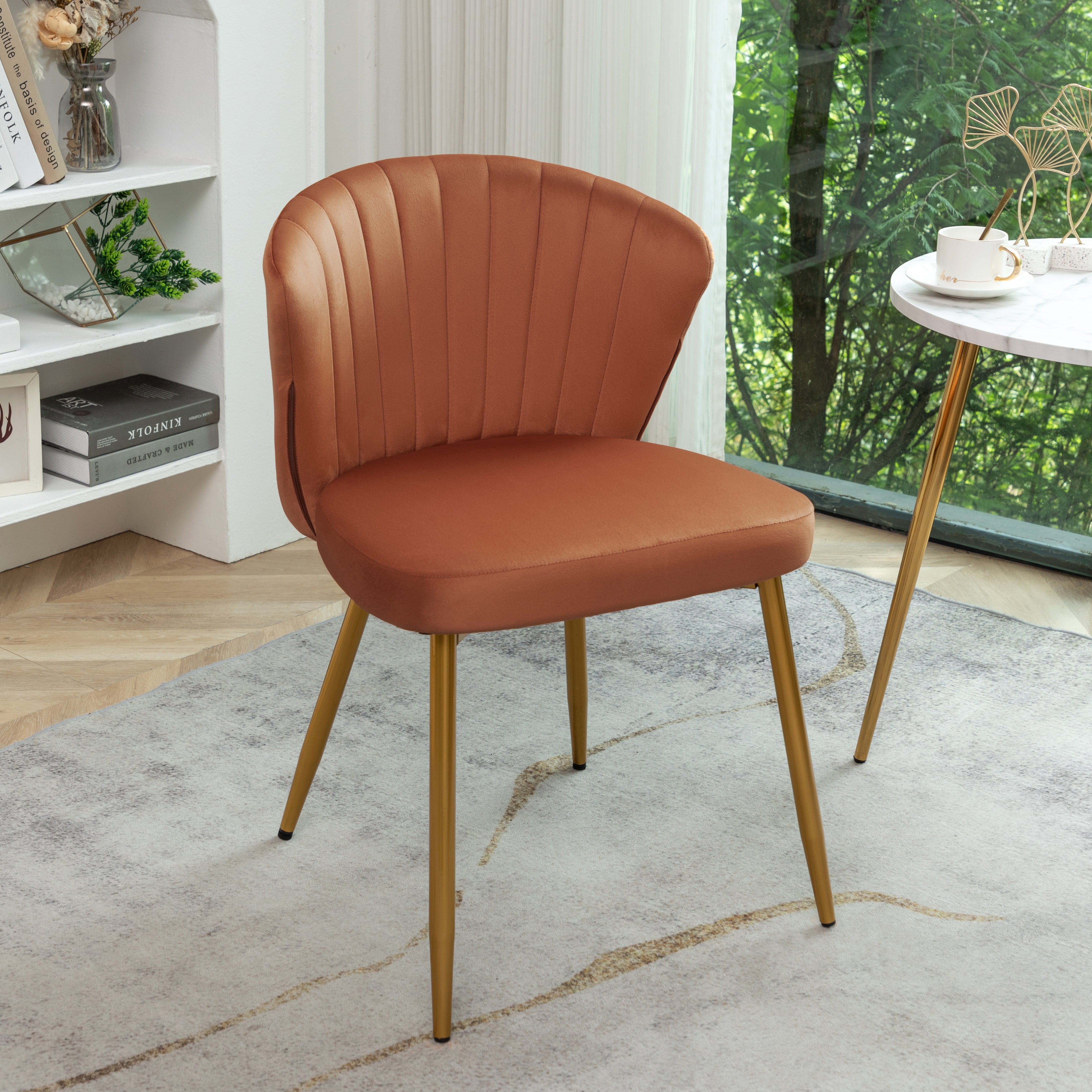 Modern Velvet Armless Accent Chair, Channel Tufted Dining Chair with Gold Metal Legs, Upholstered Side Chair for Living Room Bedroom Small Spaces
