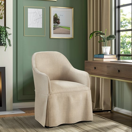 Upholstered Dining Chair with Casters and Sloped Arms