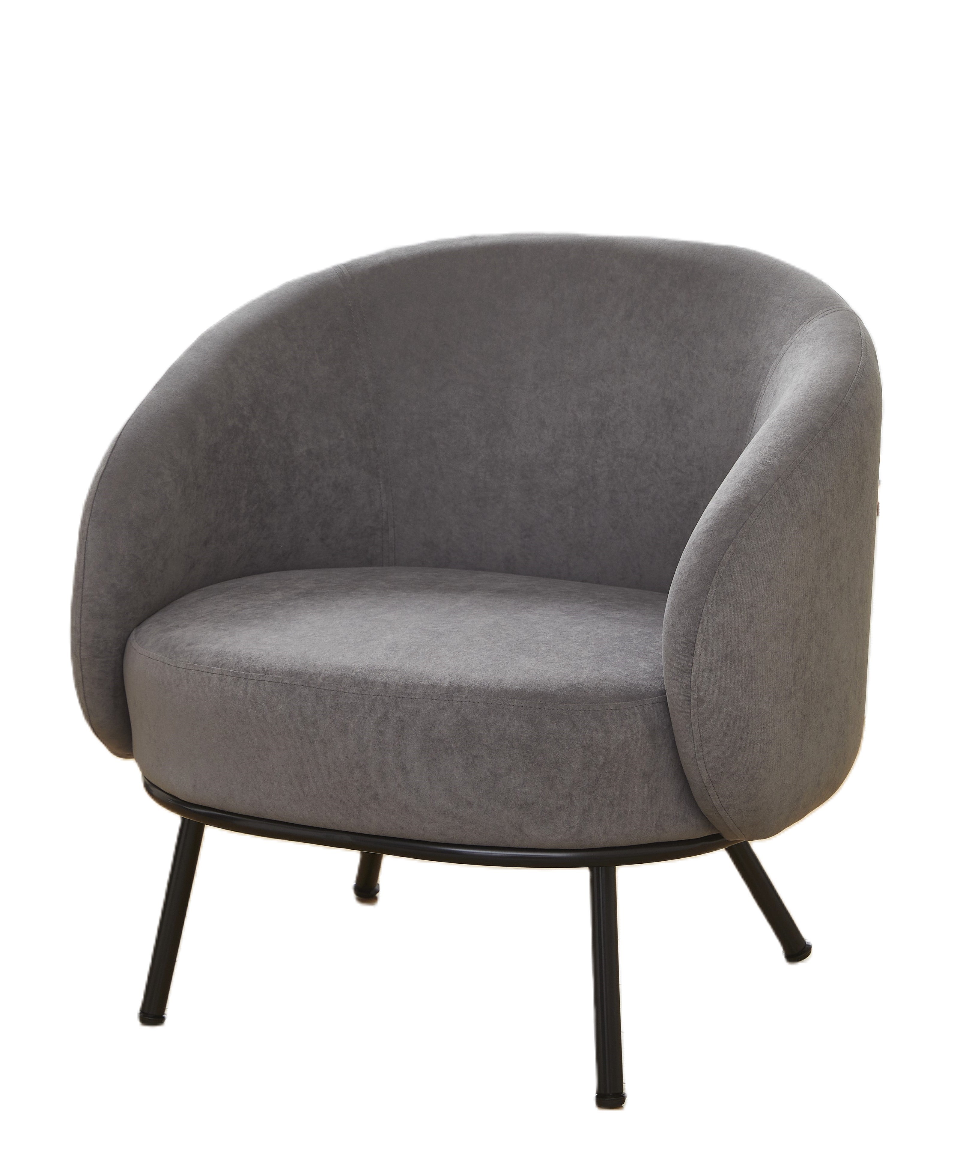 Mid-Century Modern Velvet Accent Chair, Upholstered Barrel Armchair with Metal Legs, Comfy Single Sofa Chair for Living Room Bedroom