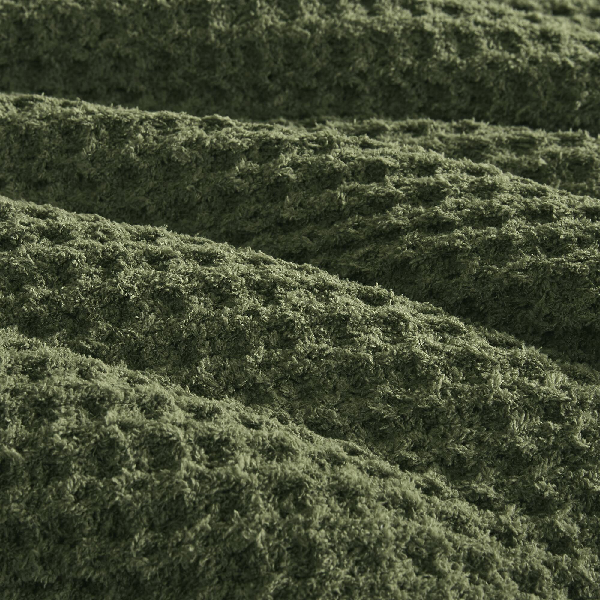 2 Piece Olive Waffle Knit Chenille Comforter Set