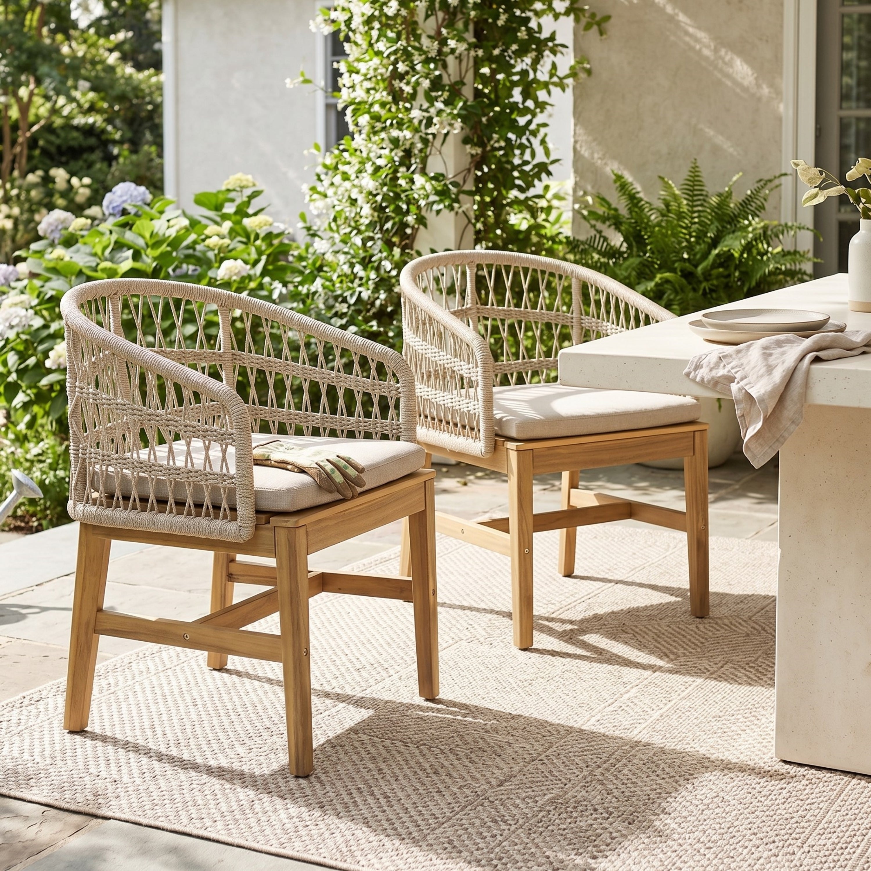 Laguna Outdoor Wood and Rope Dining Chair, Set of 2